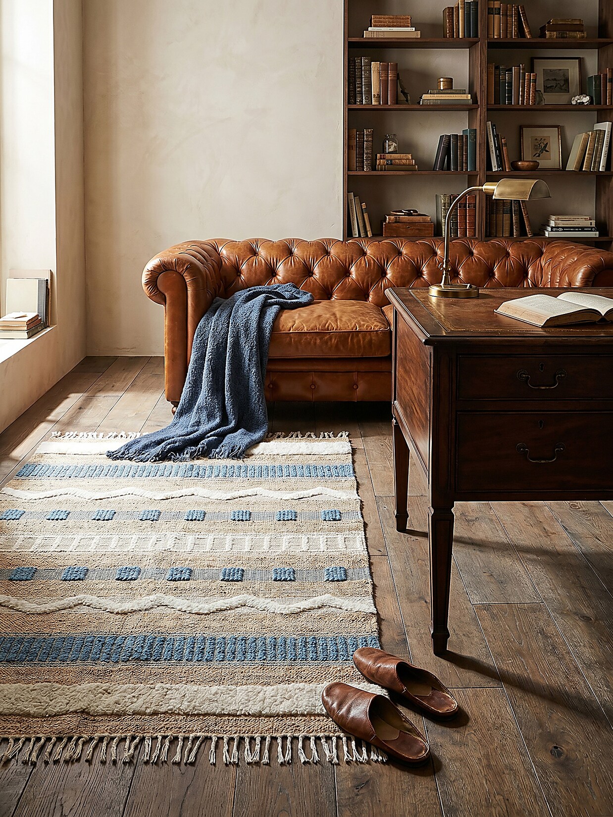 Teppich gestreift Natur-Blau 160 x 230 cm - WHARFE Kadima Design