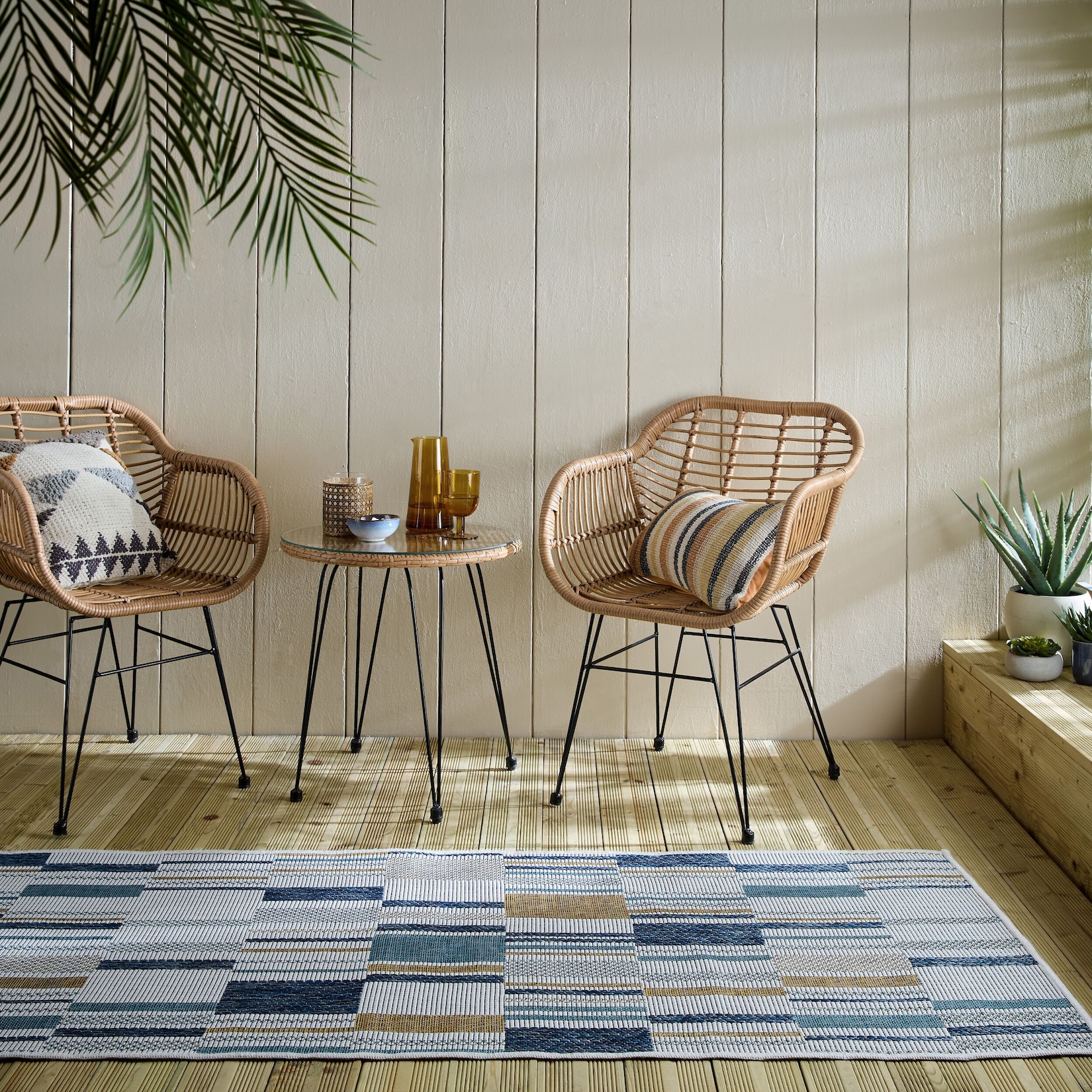 Outdoor-Läufer geometrisch Blau-Gelb 80 x 230 cm - FLEET Kadima