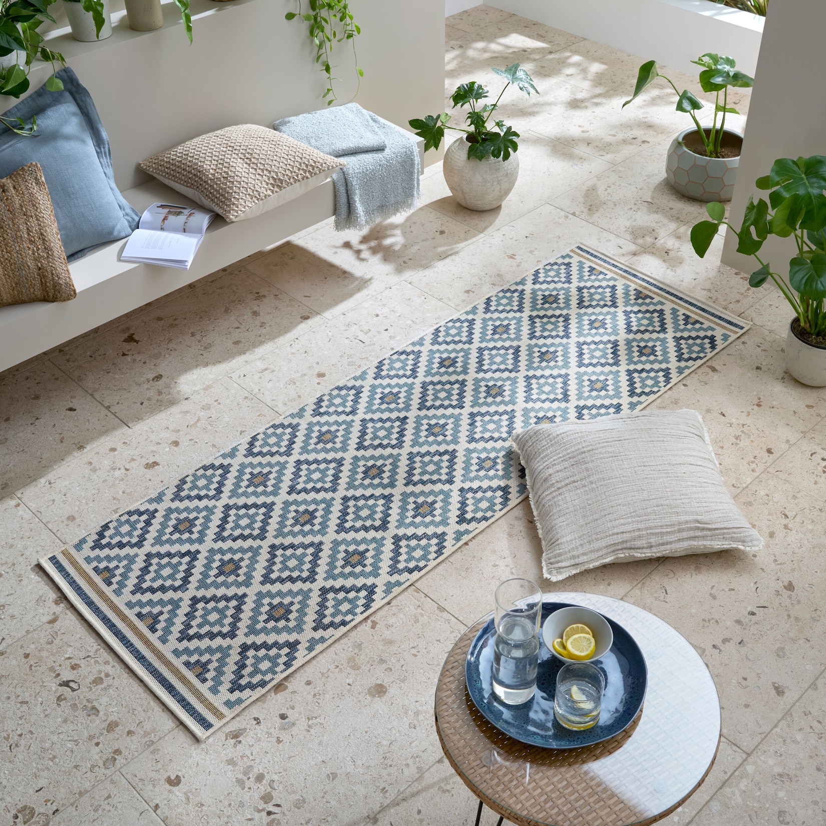 Outdoor-Läufer Rauten Blau-Gelb 80 x 230 cm - FLEET Kadima Design