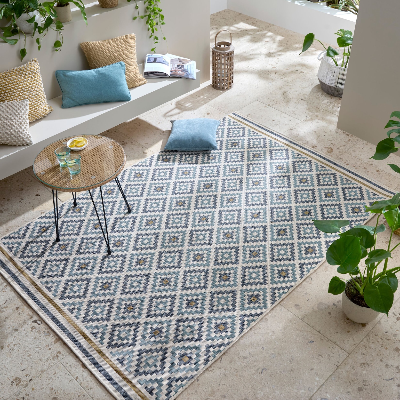 Outdoor-Teppich Rauten Blau-Gelb 200 x 290 cm - FLEET Kadima Design