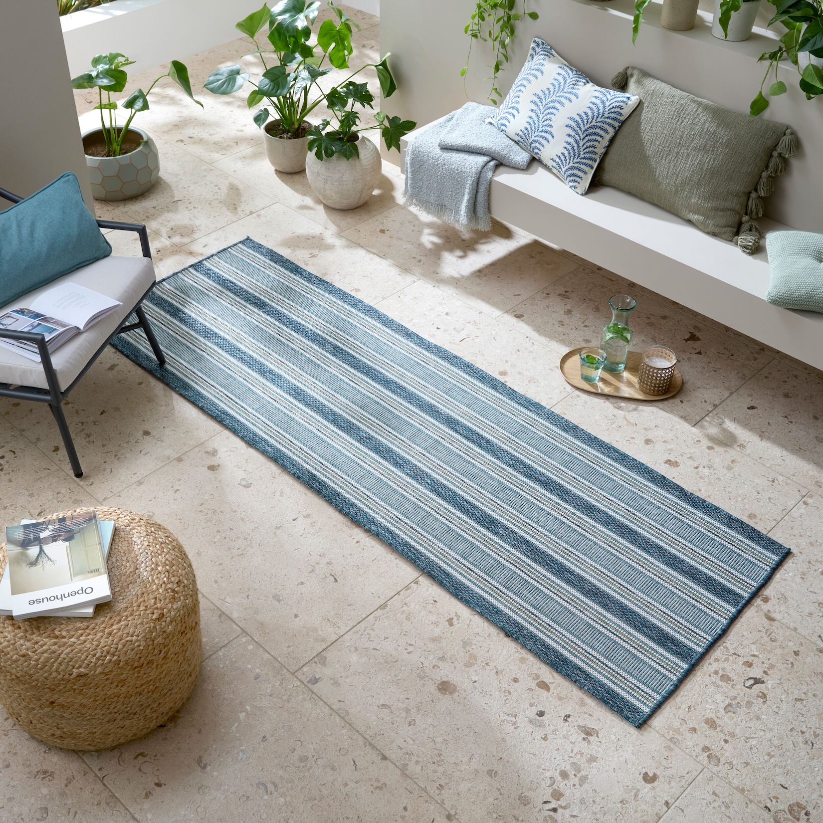 Outdoor-Läufer geometrisch Blau-Grün 80 x 230 cm - FLEET Kadima