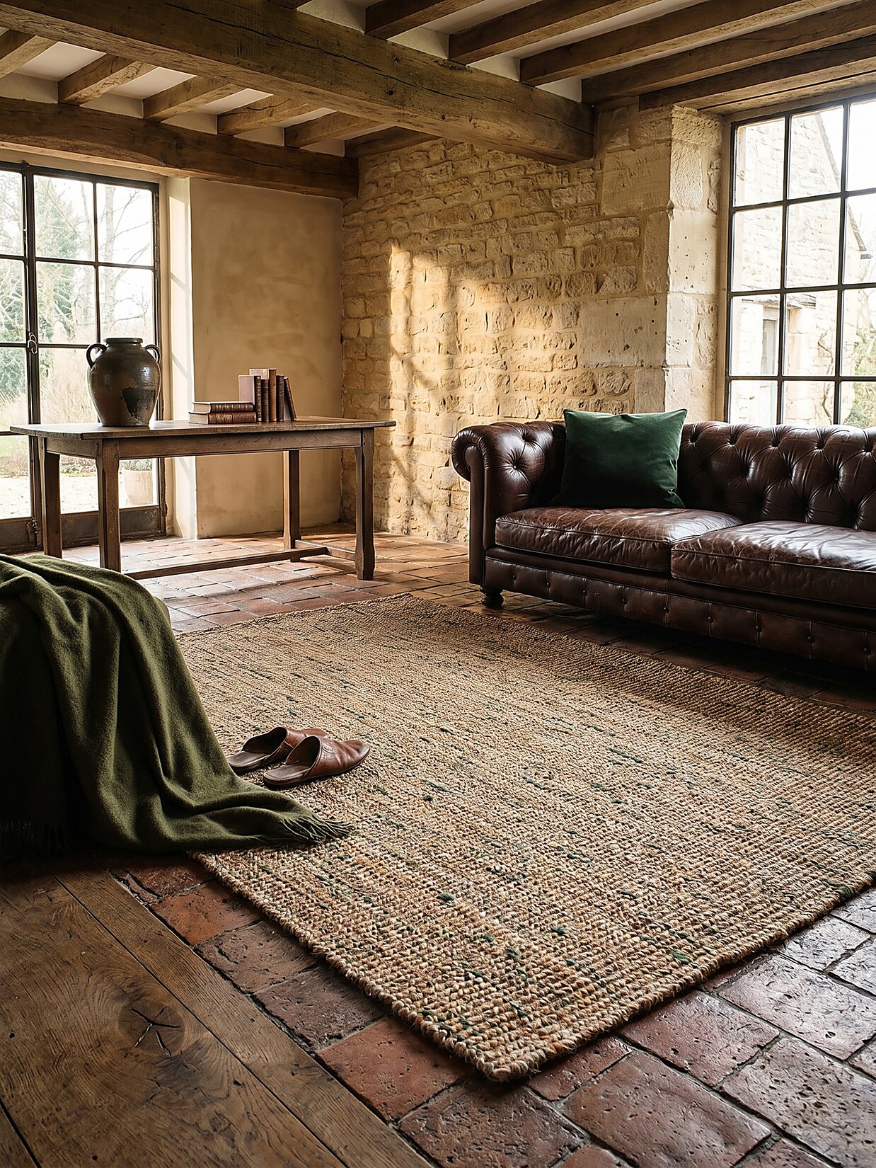 Wollteppich Boho Natur-Grün 120 x 170 cm - ERME Kadima Design