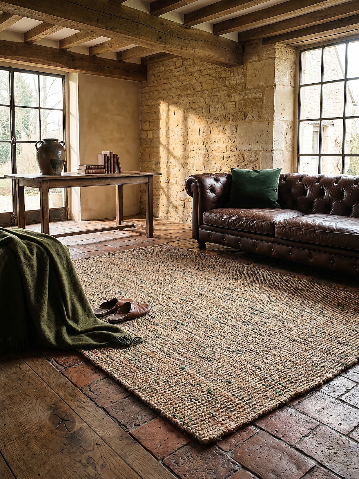 Wollteppich Boho Natur-Grün 160 x 230 cm - ERME Kadima Design