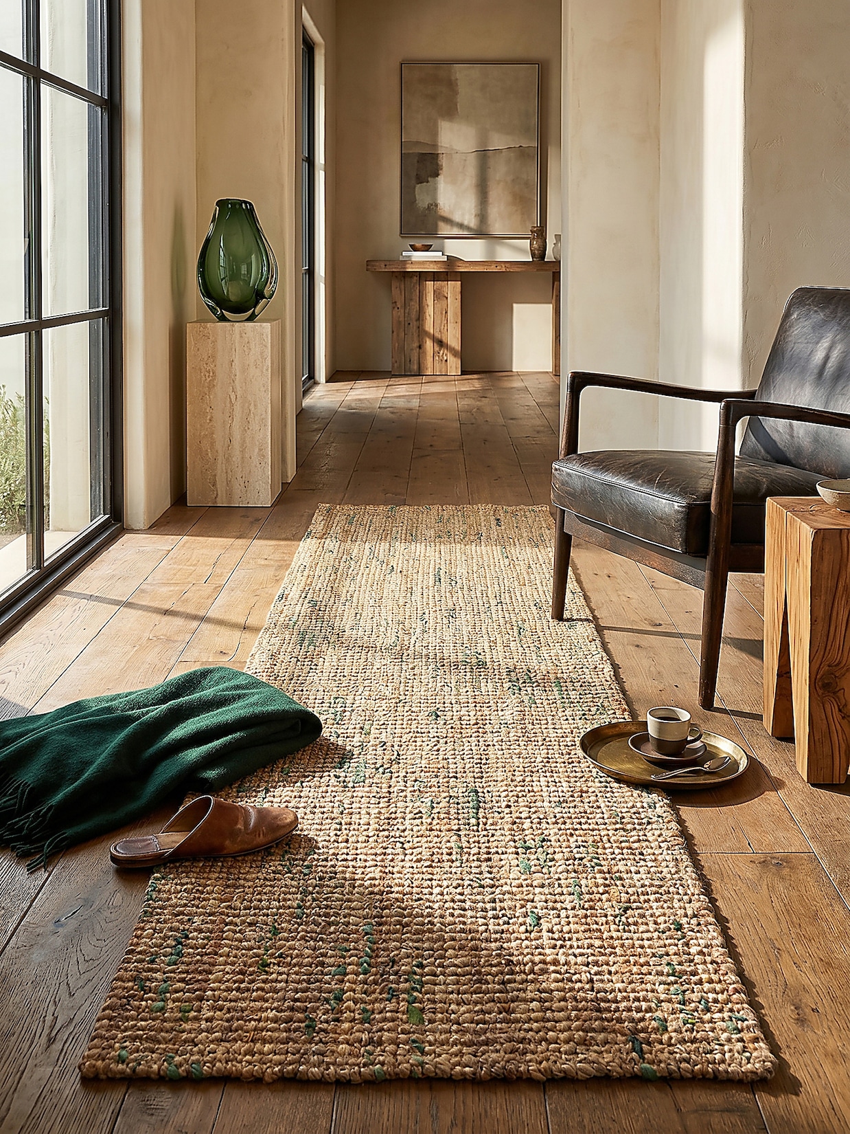 Läufer Boho Natur-Grün 60 x 300 cm - ERME Kadima Design
