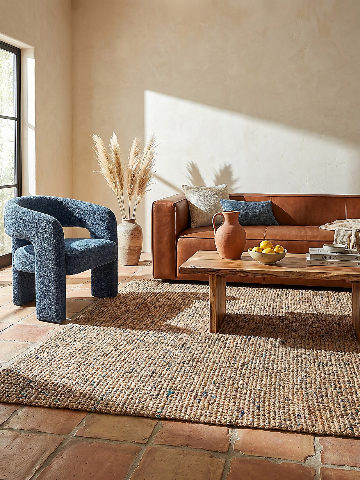 Wollteppich Boho Natur-Blau 120 x 170 cm - ERME Kadima Design