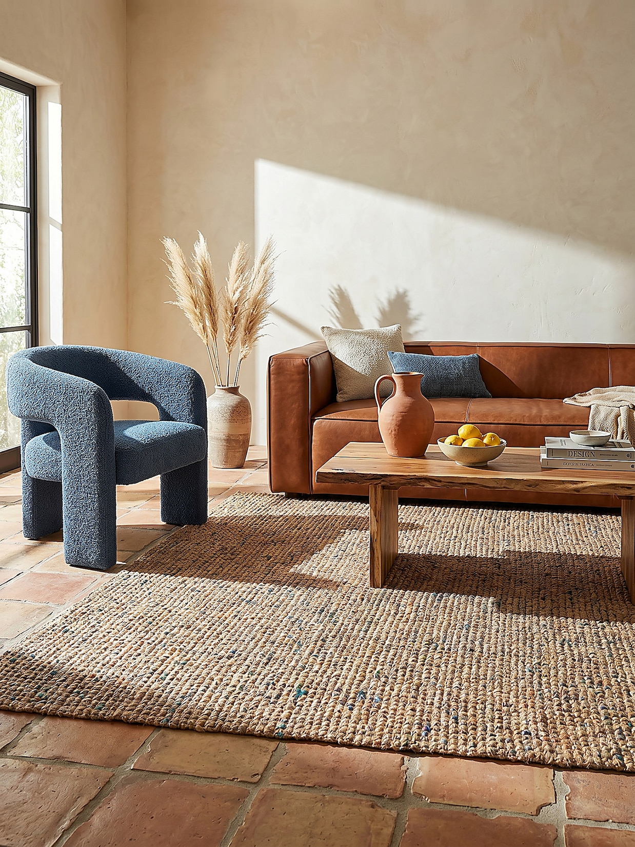 Wollteppich Boho Natur-Blau 160 x 230 cm - ERME Kadima Design