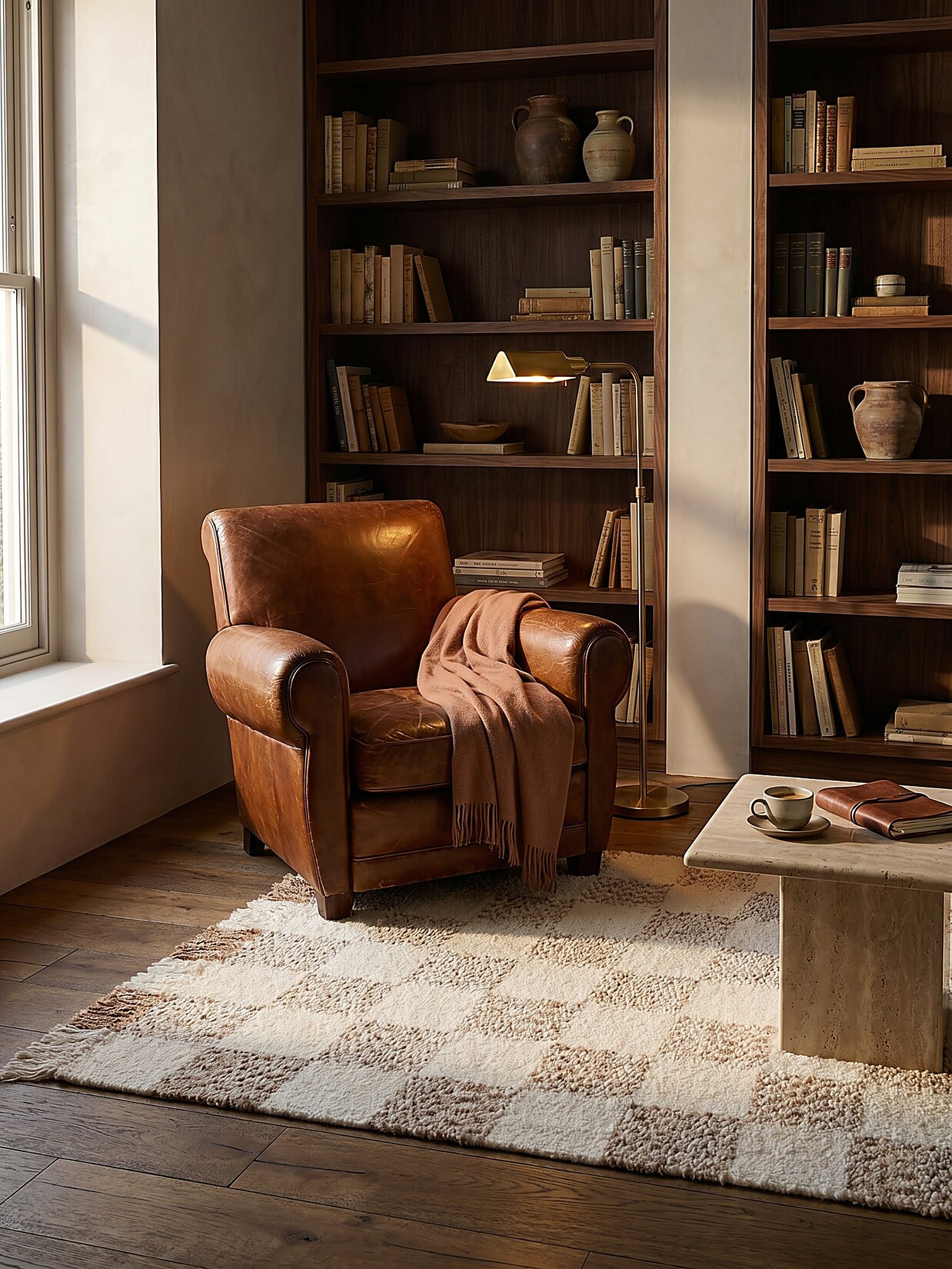 Teppich kariert Beige-Natur 120 x 170 cm - VYNE Kadima Design