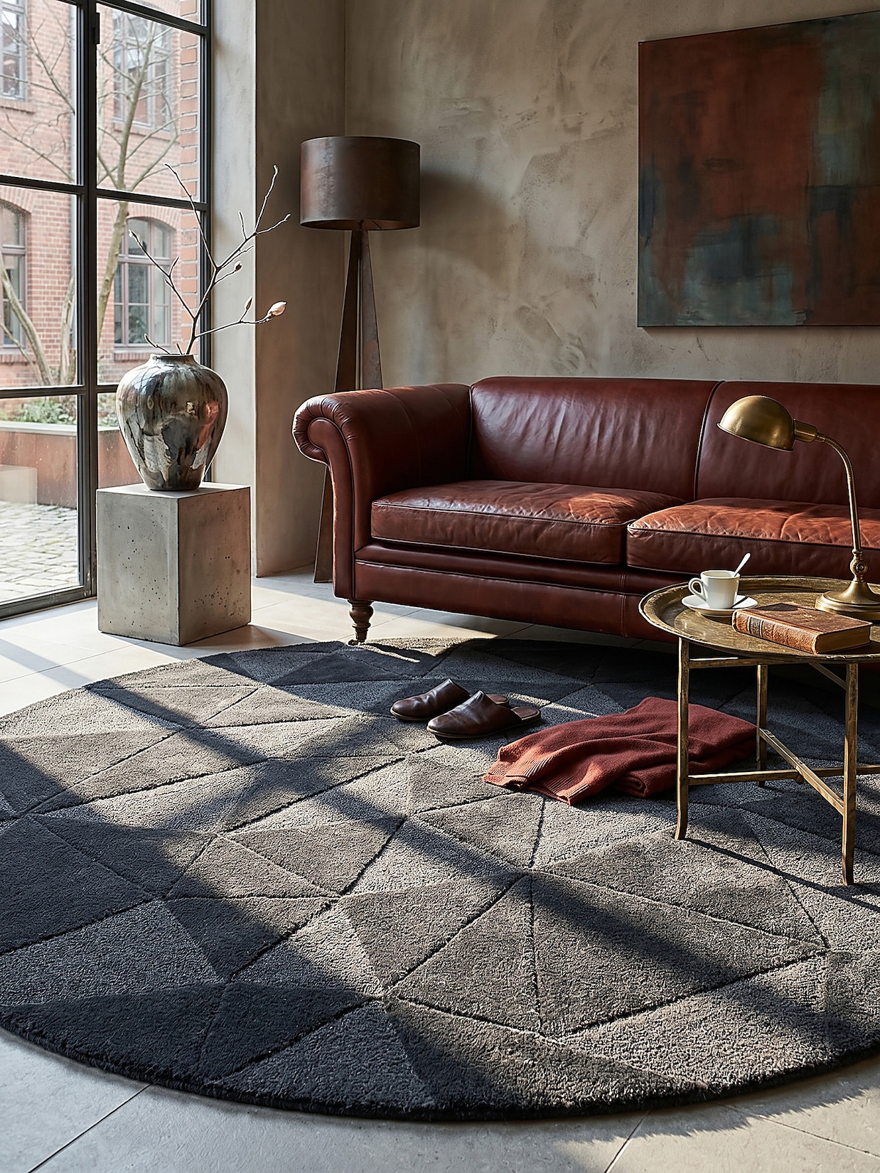 Wollteppich geometrisch Anthrazit Ø160 cm - DEBEN Kadima Design