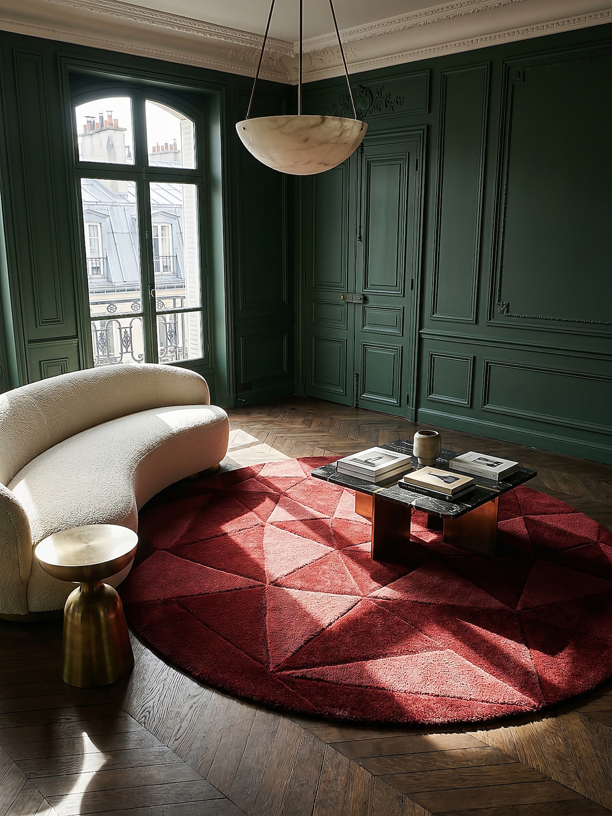 Wollteppich geometrisch Rot Ø160 cm - DEBEN Kadima Design