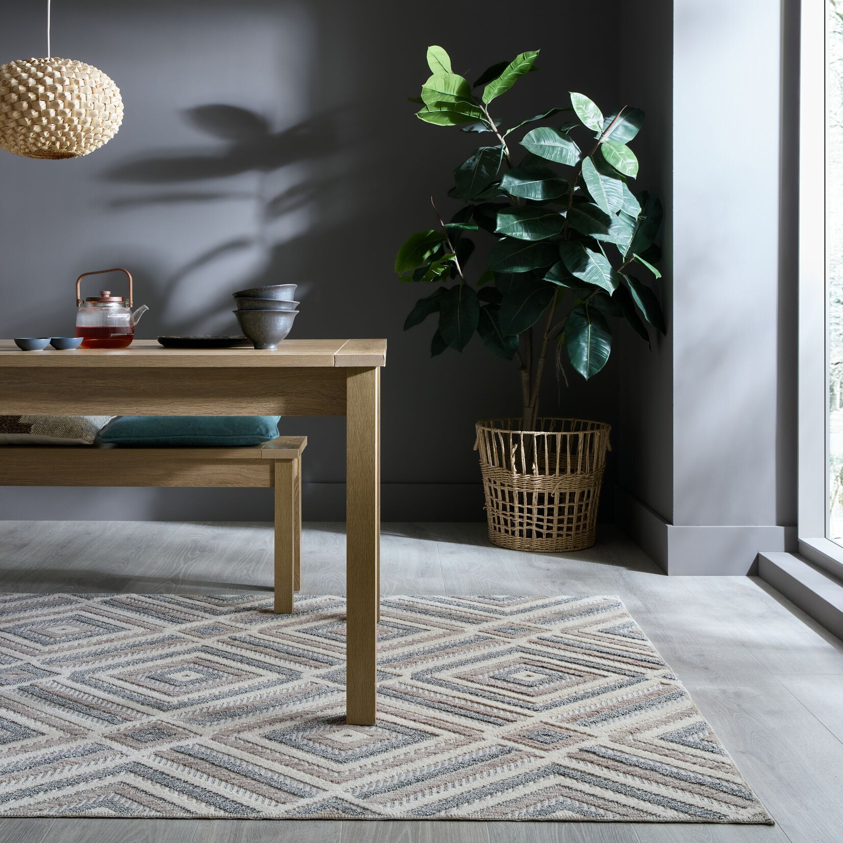 Teppich Rauten Grau-Beige 78 x 150 cm - RIDGE Kadima Design