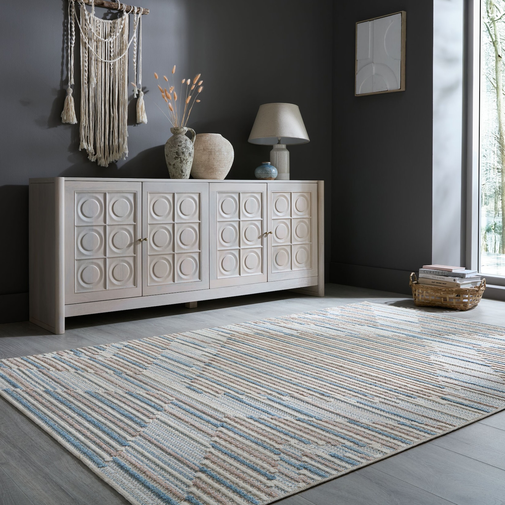 Teppich Rauten Blau-Beige 194 x 290 cm - RIDGE Kadima Design