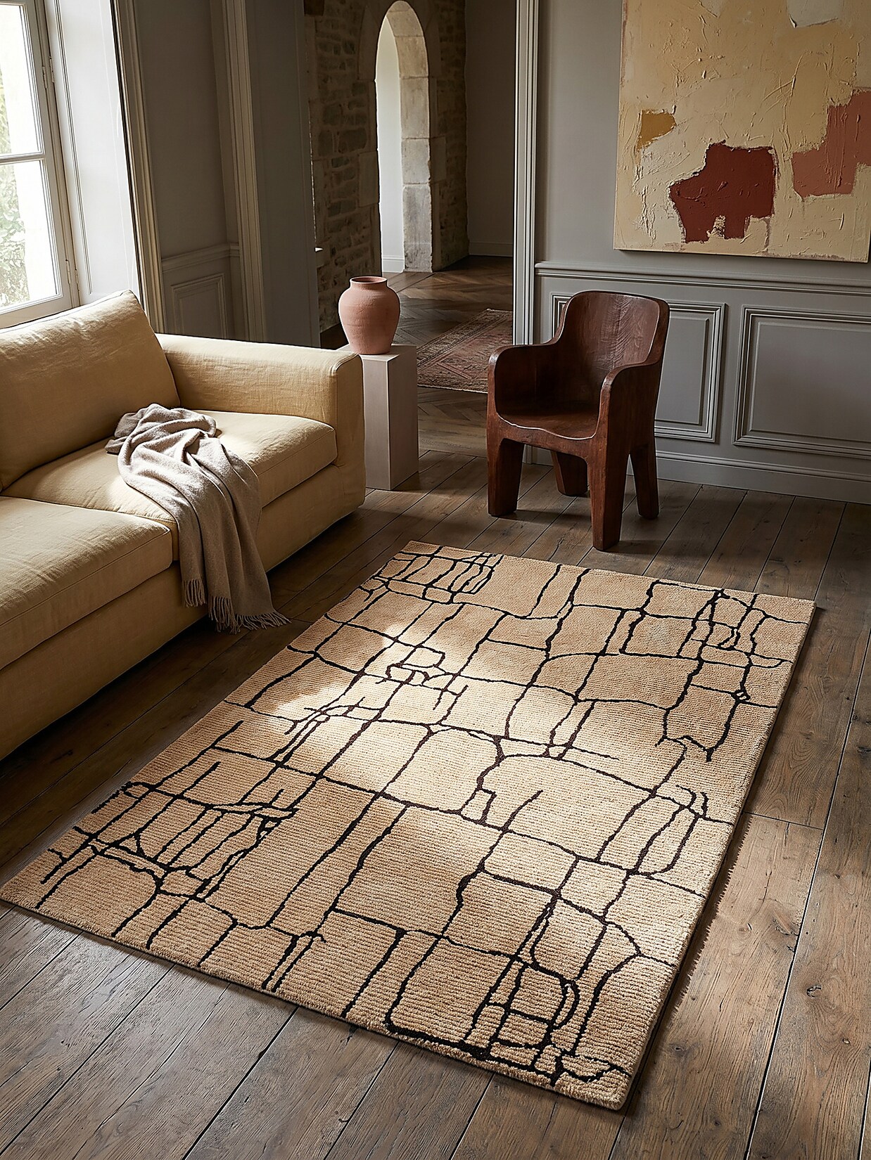 Teppich abstrakt Creme-Schwarz 160 x 230 cm - ARLEN Kadima Design