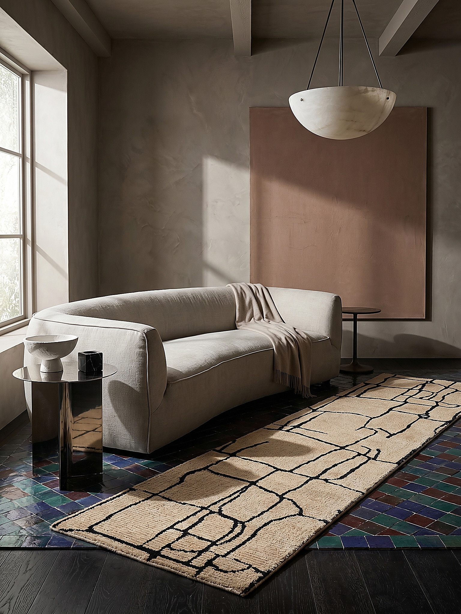 L&auml;ufer abstrakt Creme-Schwarz 80 x 300 cm - ARLEN | Kadima Design 
