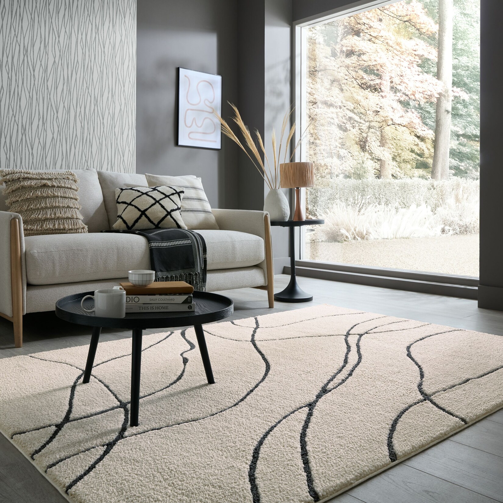 Teppich abstrakt Creme-Schwarz 200 x 290 cm - COLN Kadima Design