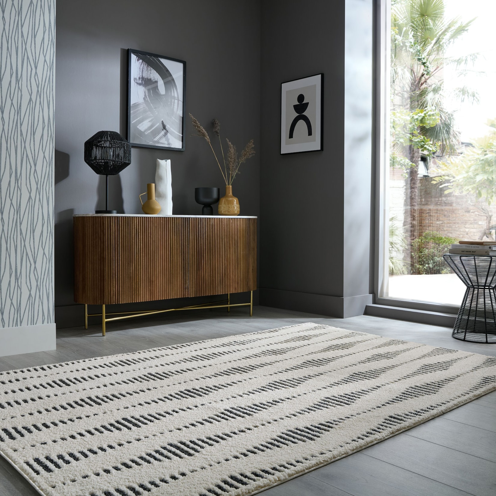 Teppich skandinavisch Creme-Schwarz 200 x 290 cm - COLN Kadima