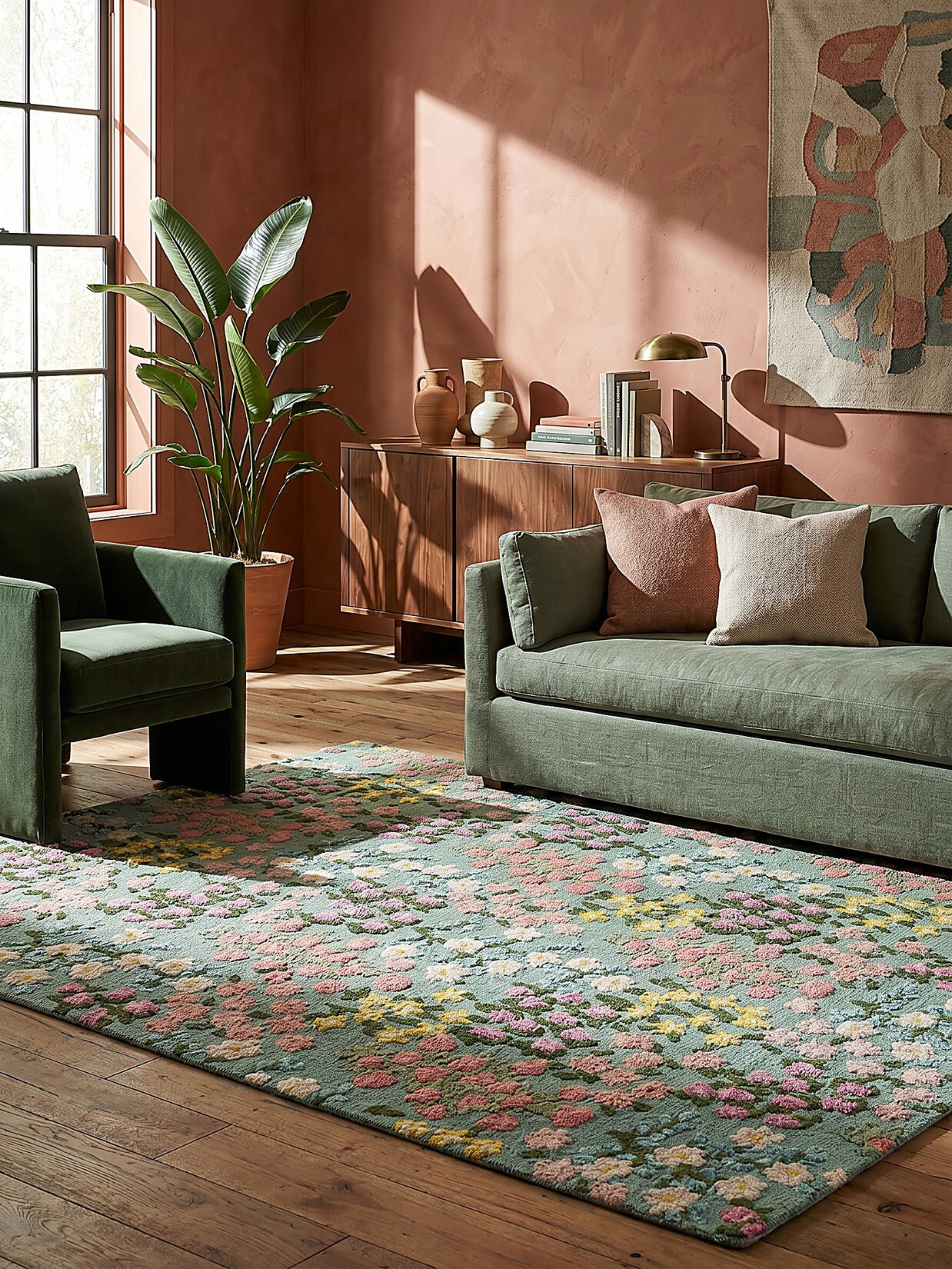 Wollteppich floral Grün-Bunt 160 x 230 cm - VALE Kadima Design