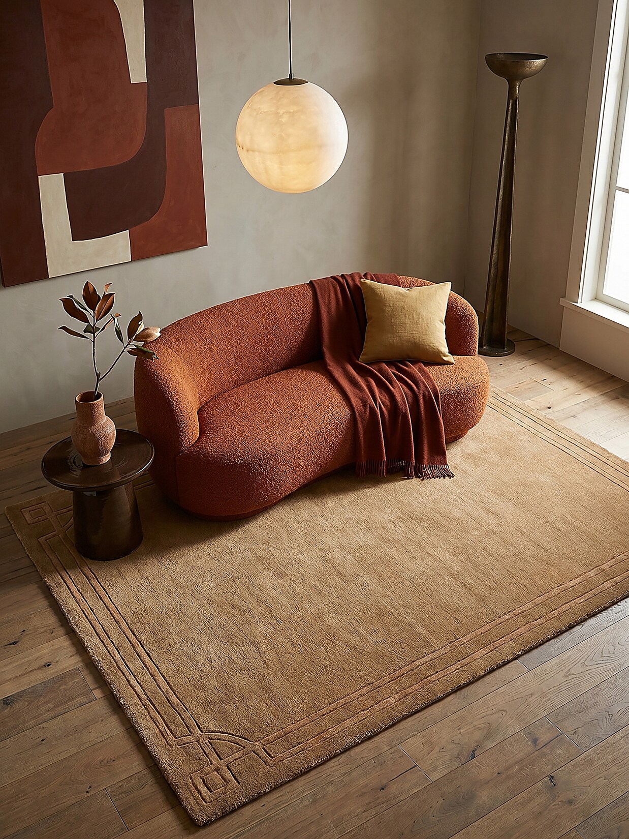 Wollteppich Bordüre Ocker 160 x 230 cm - GLEN Kadima Design
