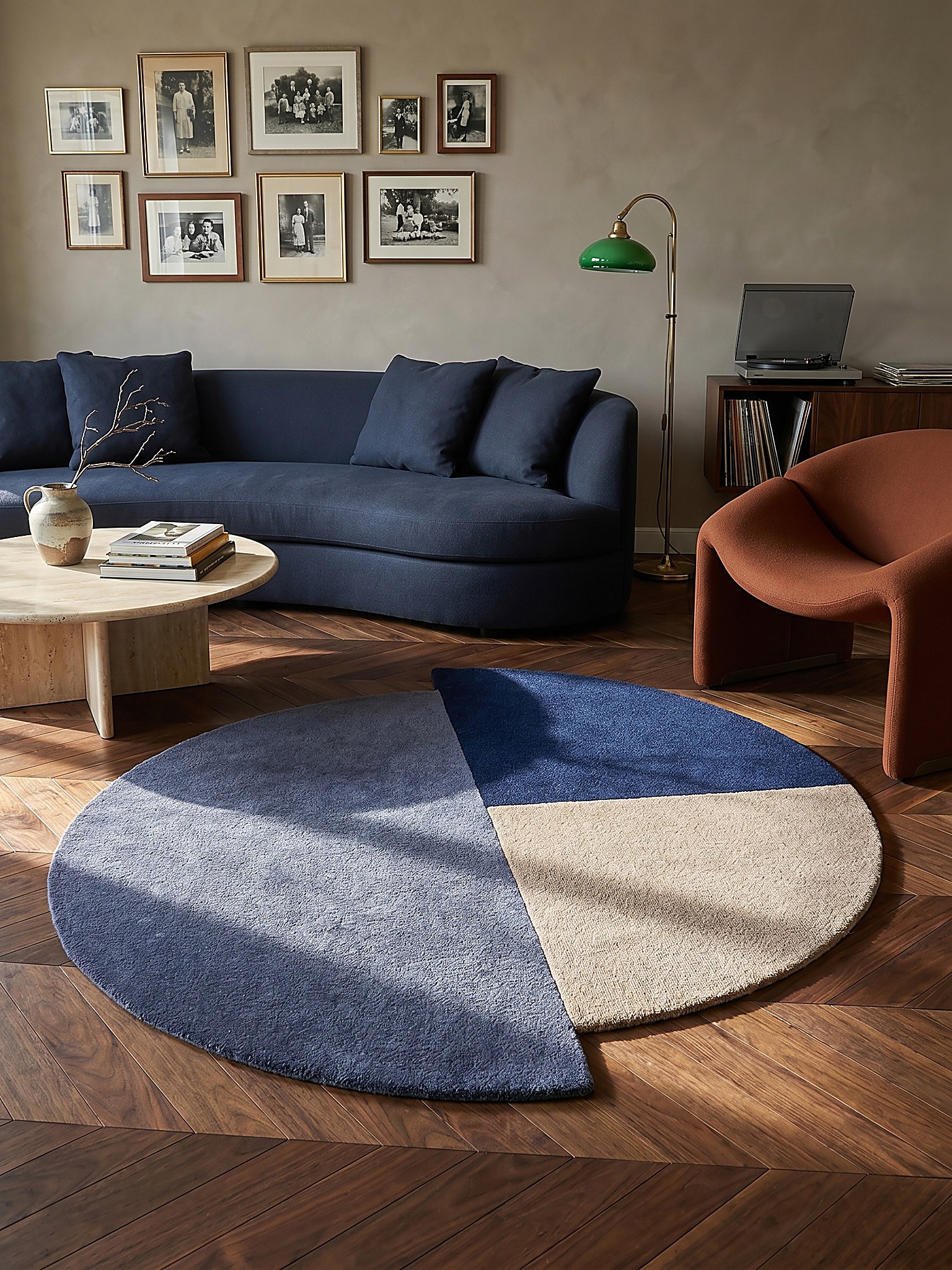 Wollteppich geometrisch Blau-Beige &Oslash;150 cm - HALLEIN | Kadima Design 