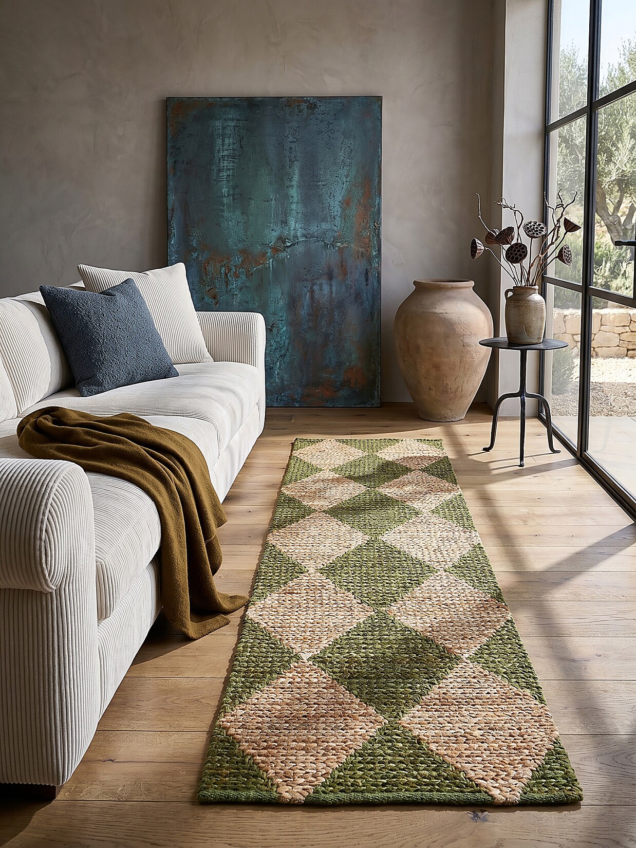 Läufer Rauten Olivegrün 60 x 230 cm - BAIN Kadima Design