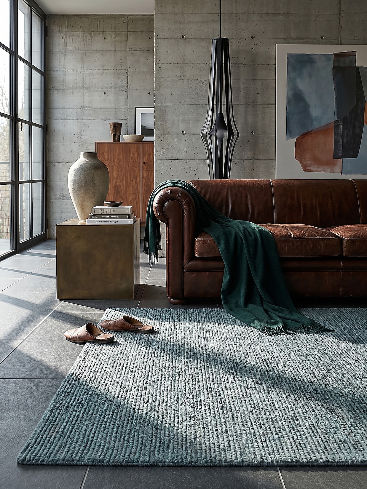 Wollteppich uni Türkis 120 x 170 cm - ALNE Kadima Design