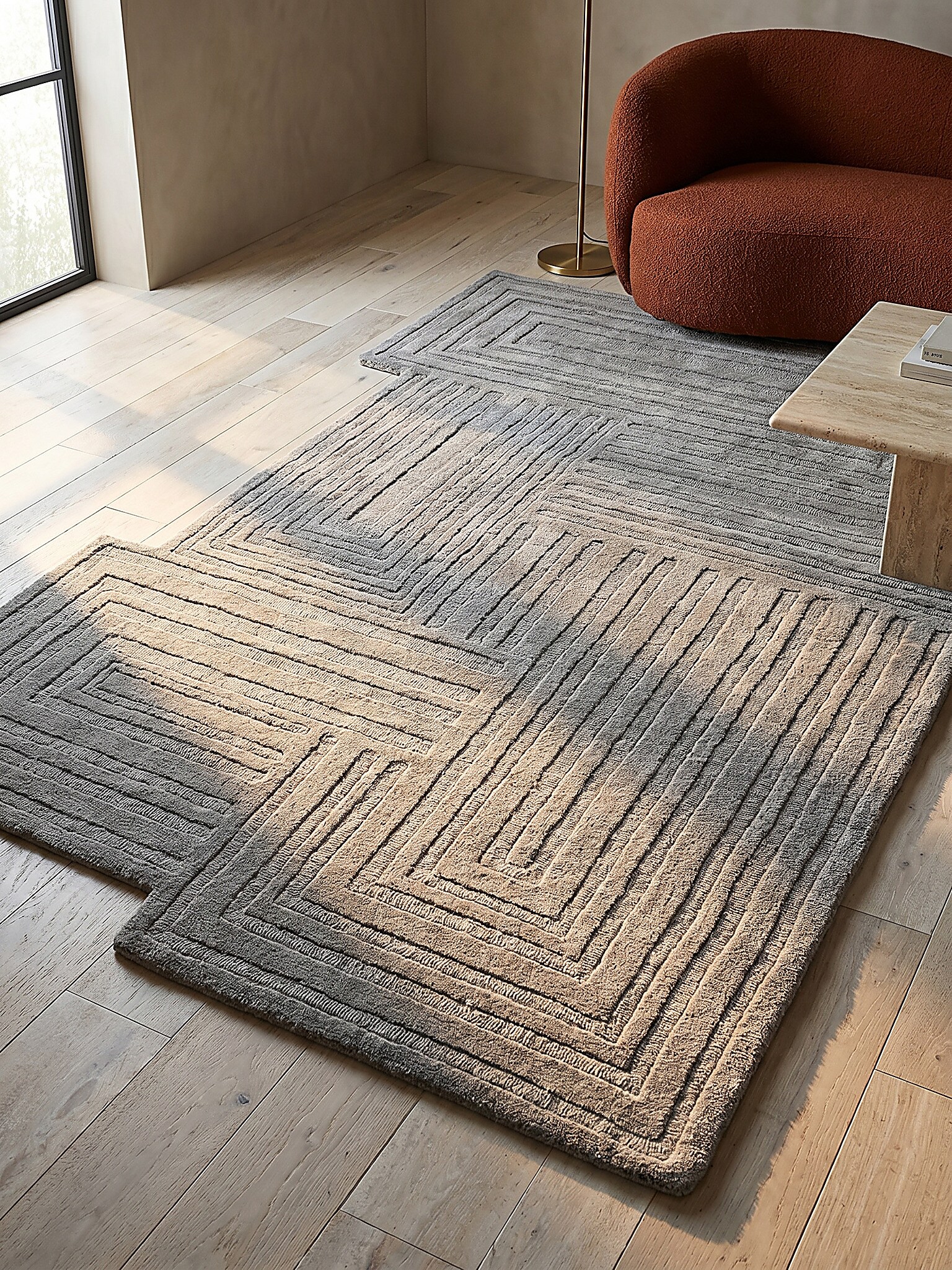 Wollteppich geometrisch Grau 160 x 230 cm - LEVEN | Kadima Design 