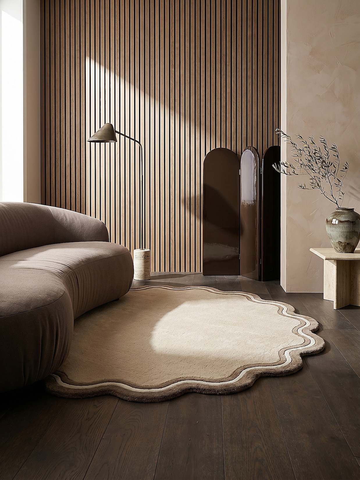 Wollteppich geometrisch Naturfarben Ø180 cm - WINCH Kadima Design