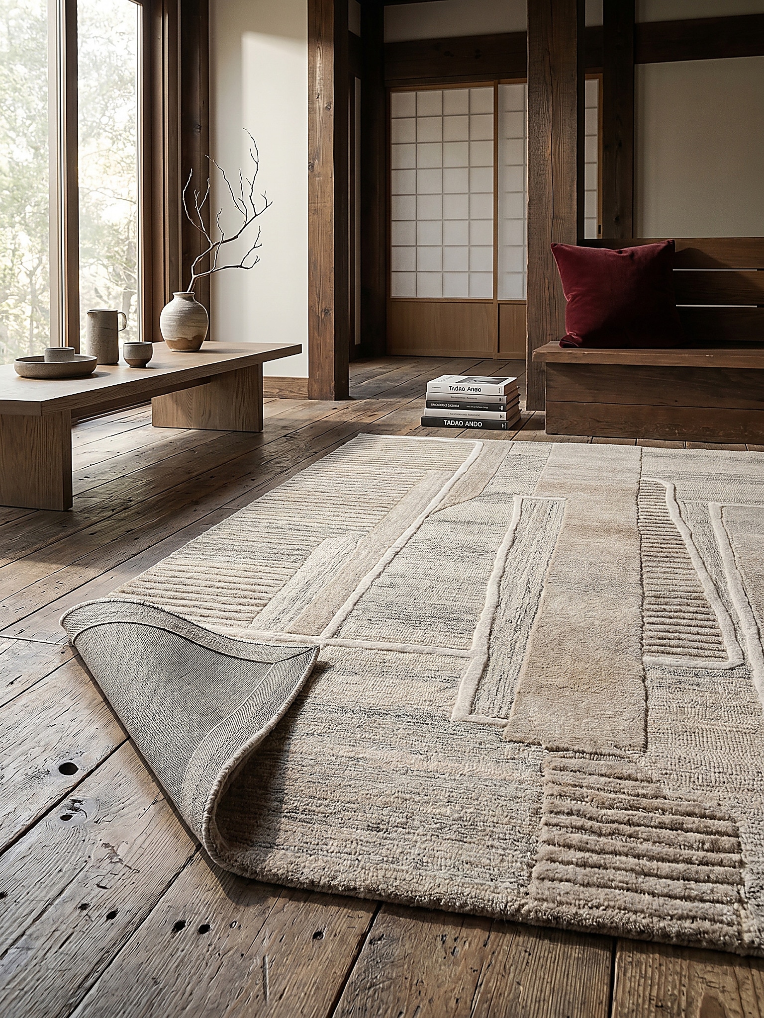 Wollteppich Relief Natur 140 x 200 cm - EDALE | Kadima Design 