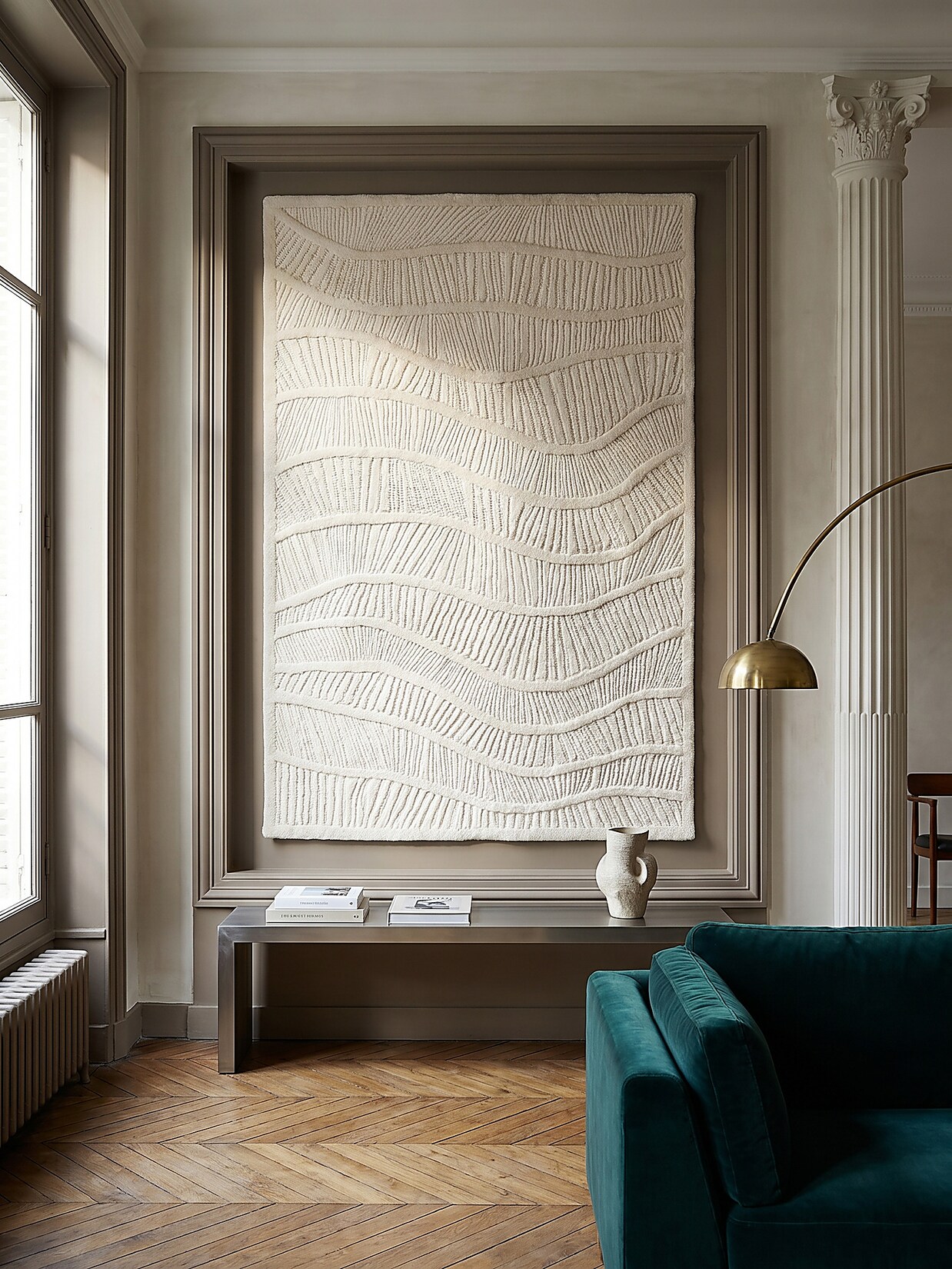 Wollteppich Wellen-Relief Weiß 140 x 200 cm - CARVE Kadima Design