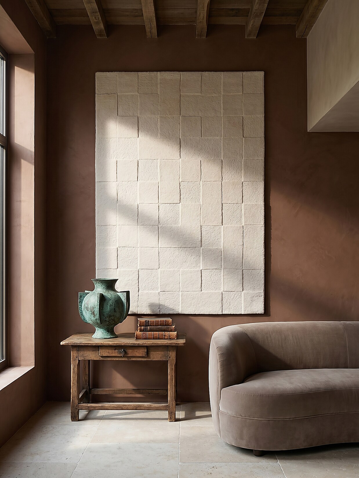 Wollteppich kariert Elfenbein 160 x 230 cm - DEBEN Kadima Design
