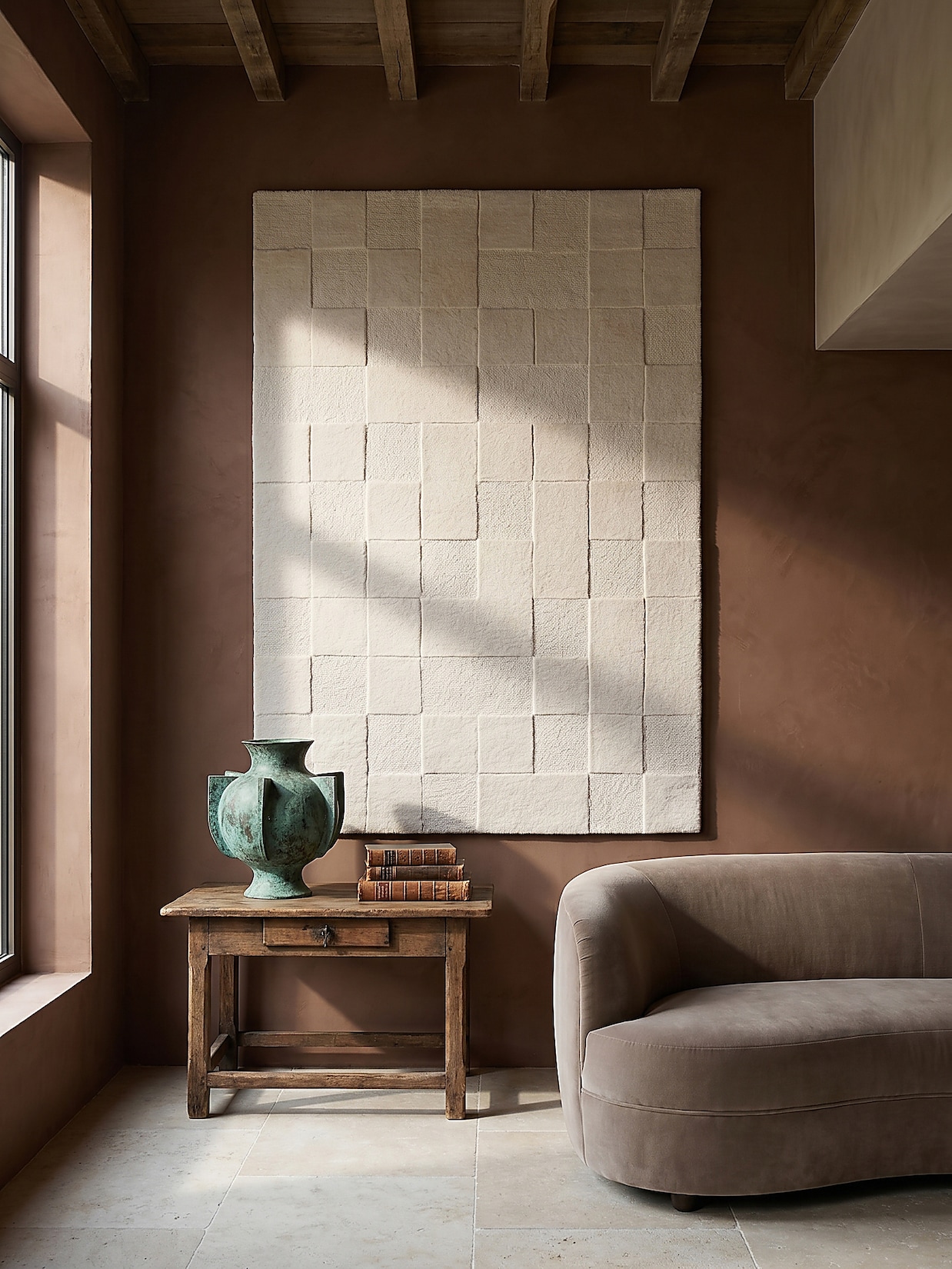 Wollteppich kariert Elfenbein 200 x 290 cm - DEBEN Kadima Design