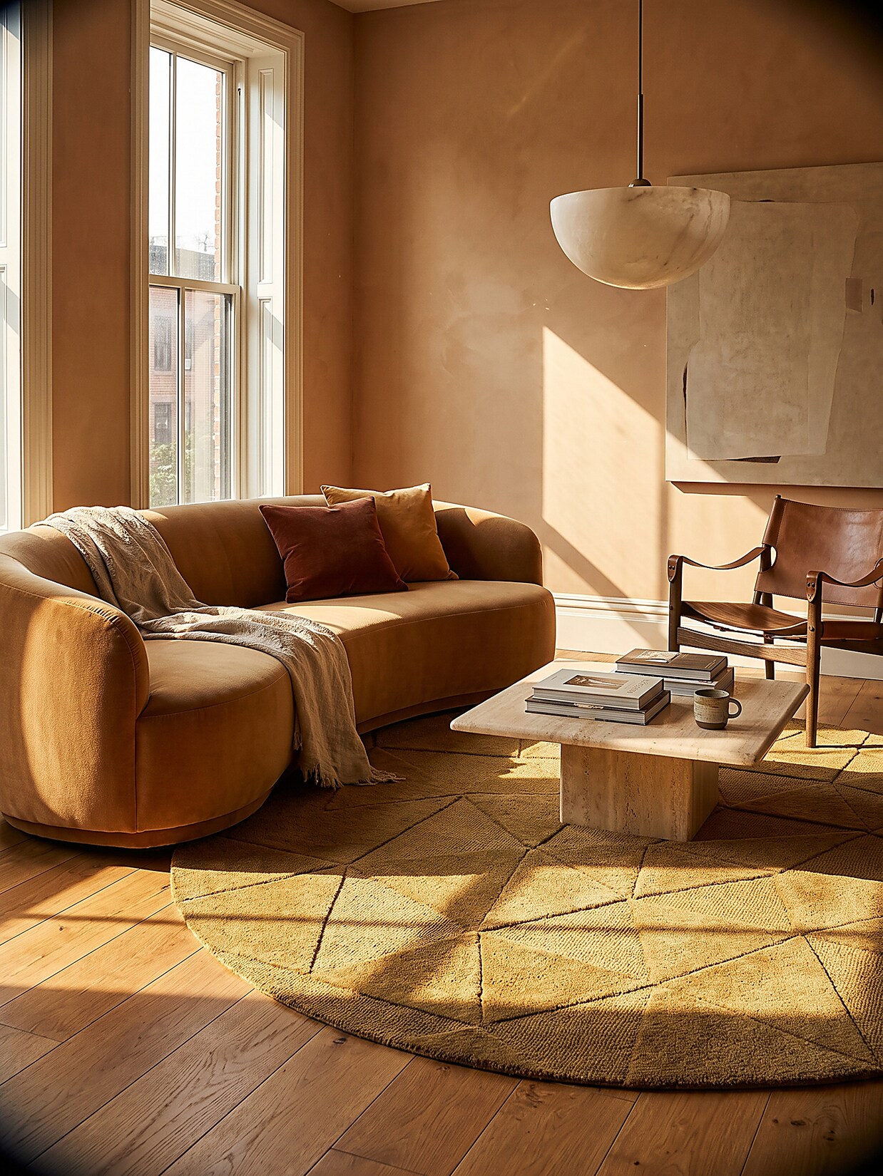 Wollteppich geometrisch Ocker Ø160 cm - DEBEN Kadima Design