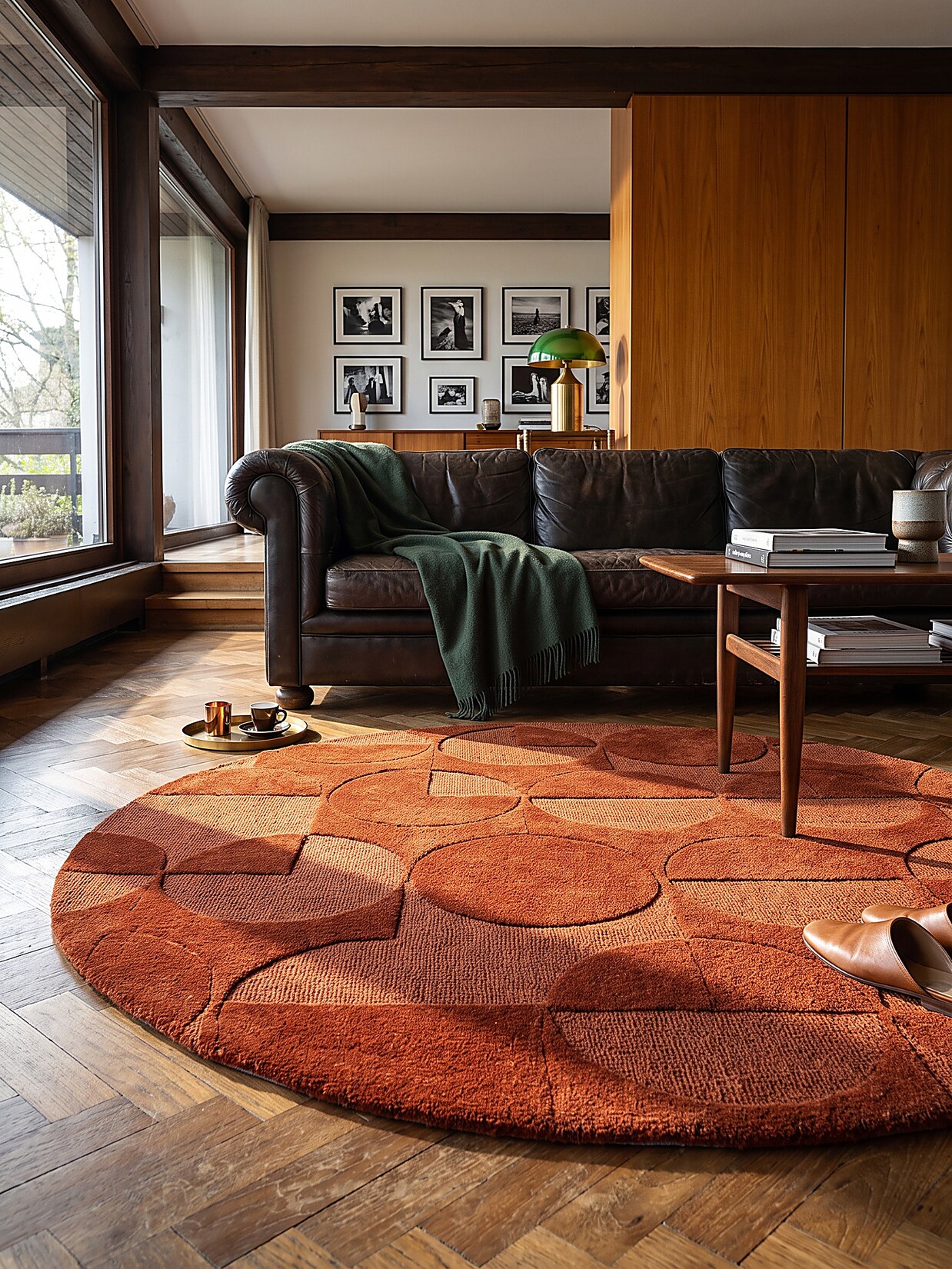 Wollteppich geometrisch Terrakotta Ø160 cm - DEBEN Kadima Design
