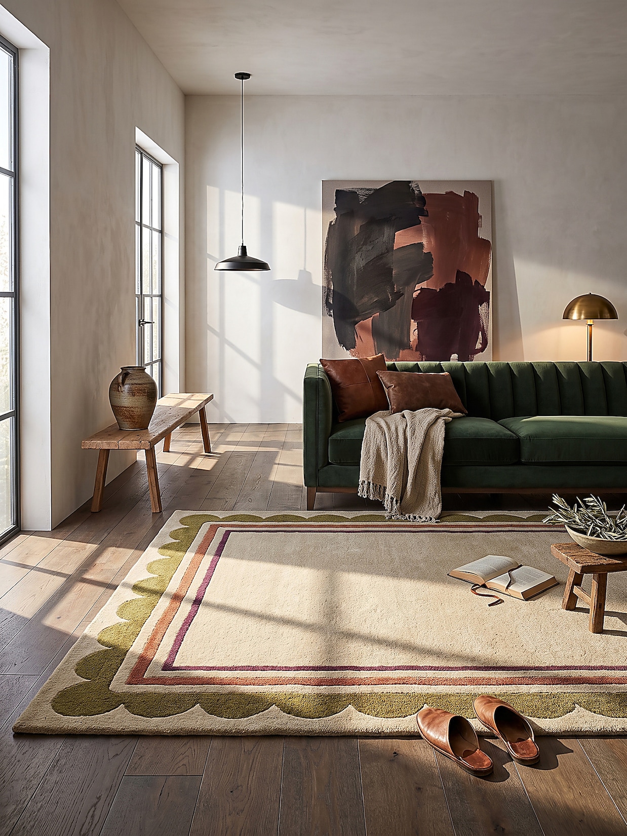 Wollteppich Bordüre Beige-Multicolor 160 x 230 cm - WENSUM Kadima