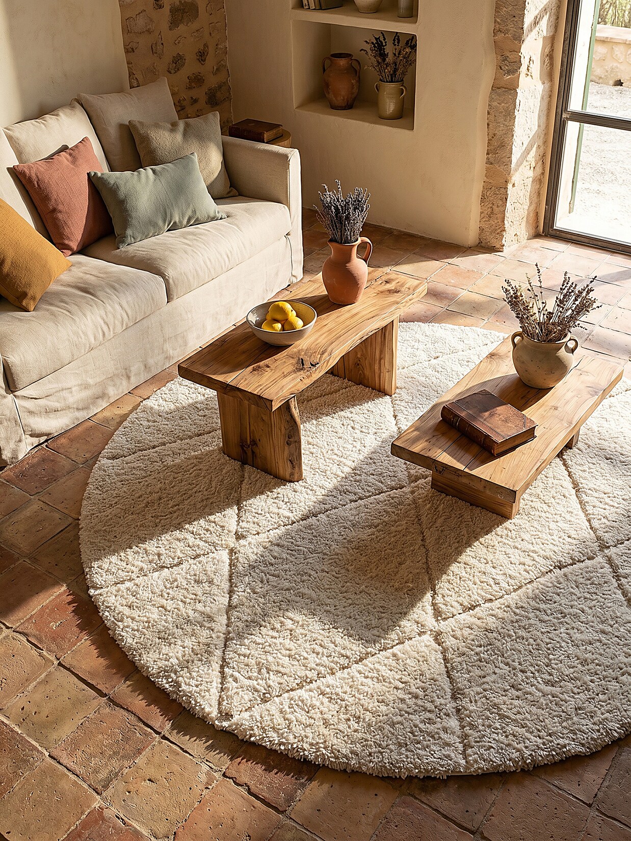Shaggy-Teppich Pflegeleicht Creme 160x160 cm - ATRIO Kadima Design