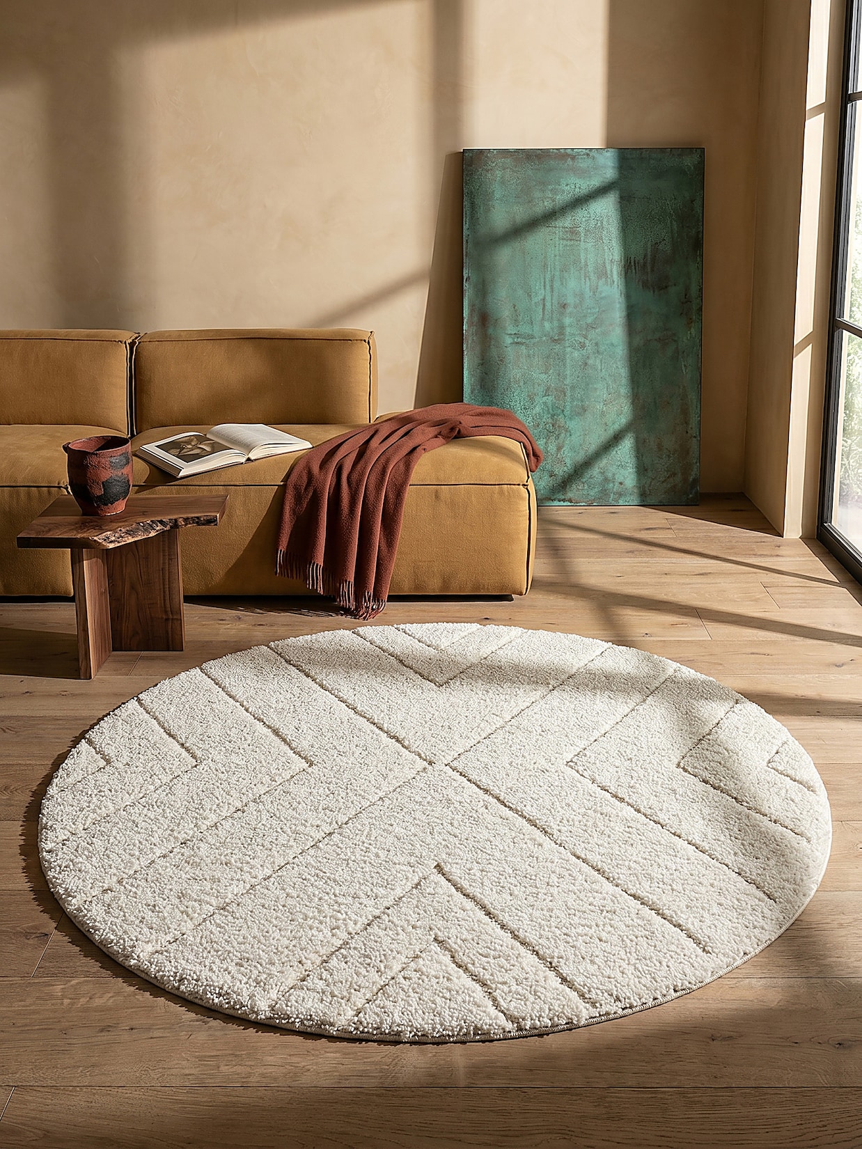 Shaggy-Teppich Pflegeleicht Creme 120x120 cm - ATRIO Kadima Design