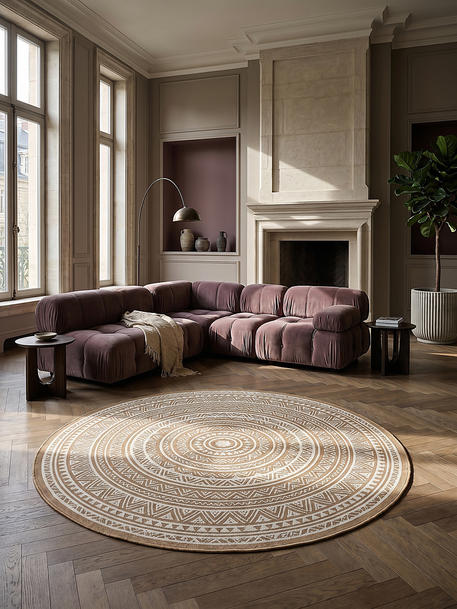 Flachgewebe-Teppich Pflegeleicht Natur 160x160 cm - BORNO | Kadima 