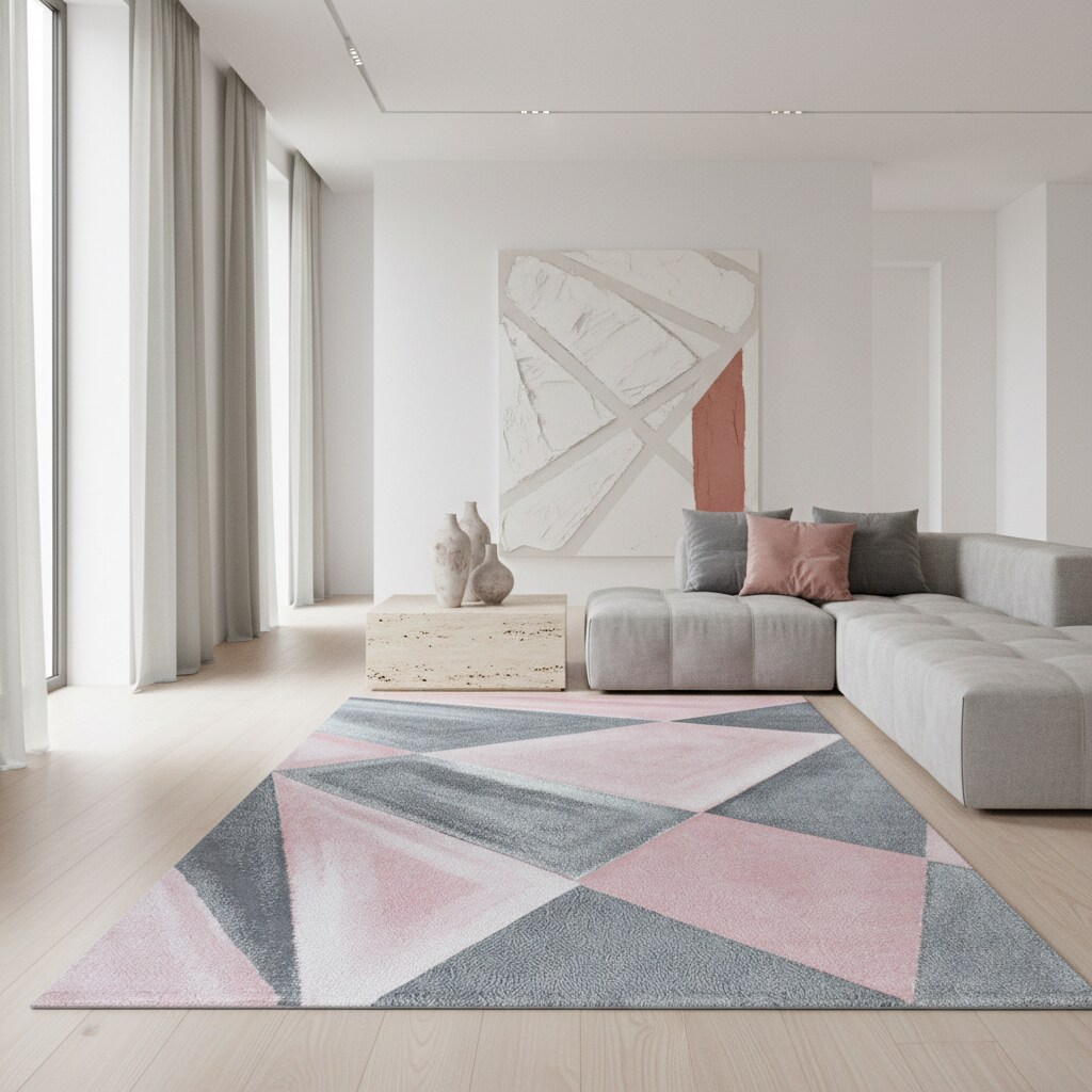 Kurzflorteppich ANDALO, geometrisch, aus Polypropylen, Rosa, 80 x 250 cm