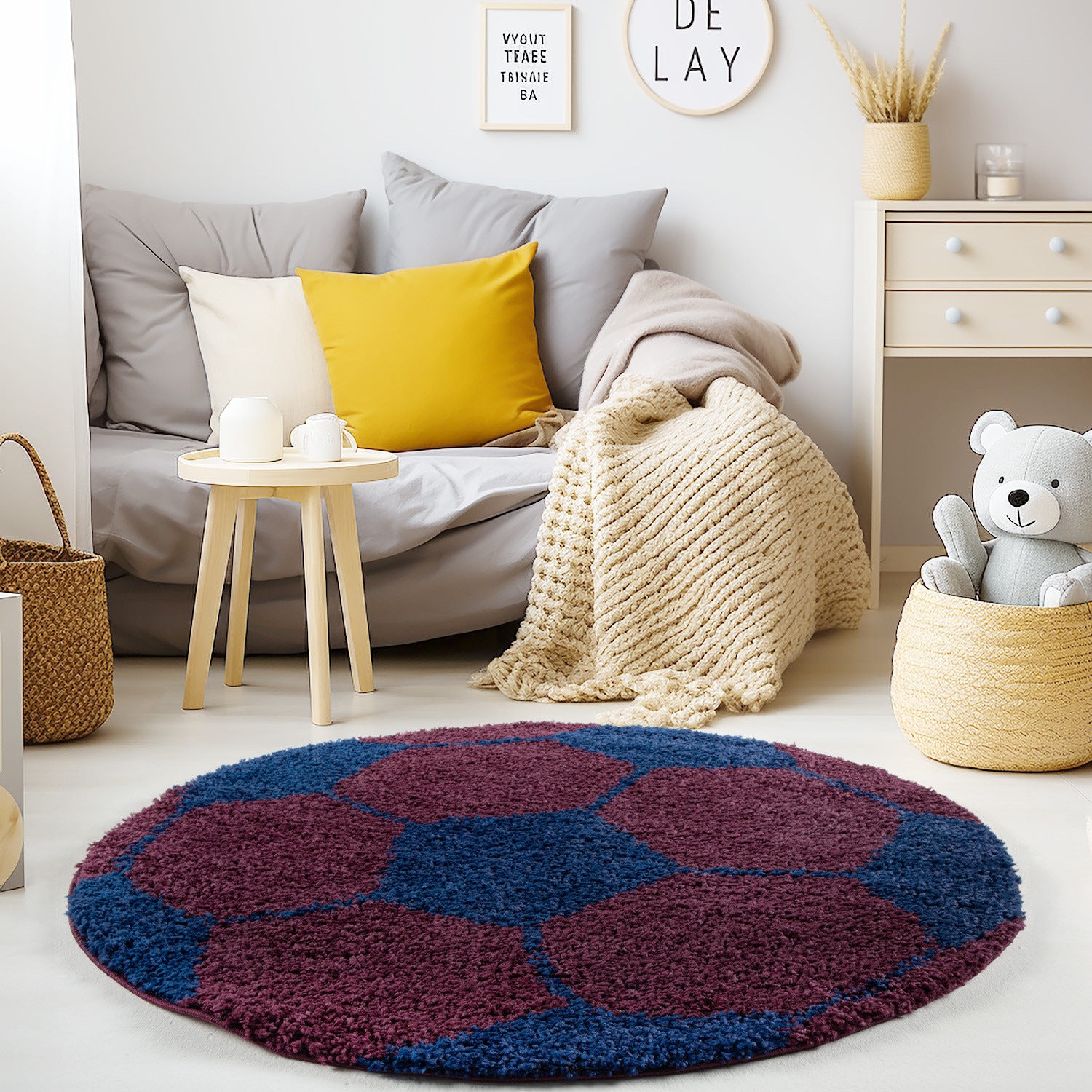 Kinderteppich MATREI, mit Fußball-Motiv, Marineblau, Ø 100 cm