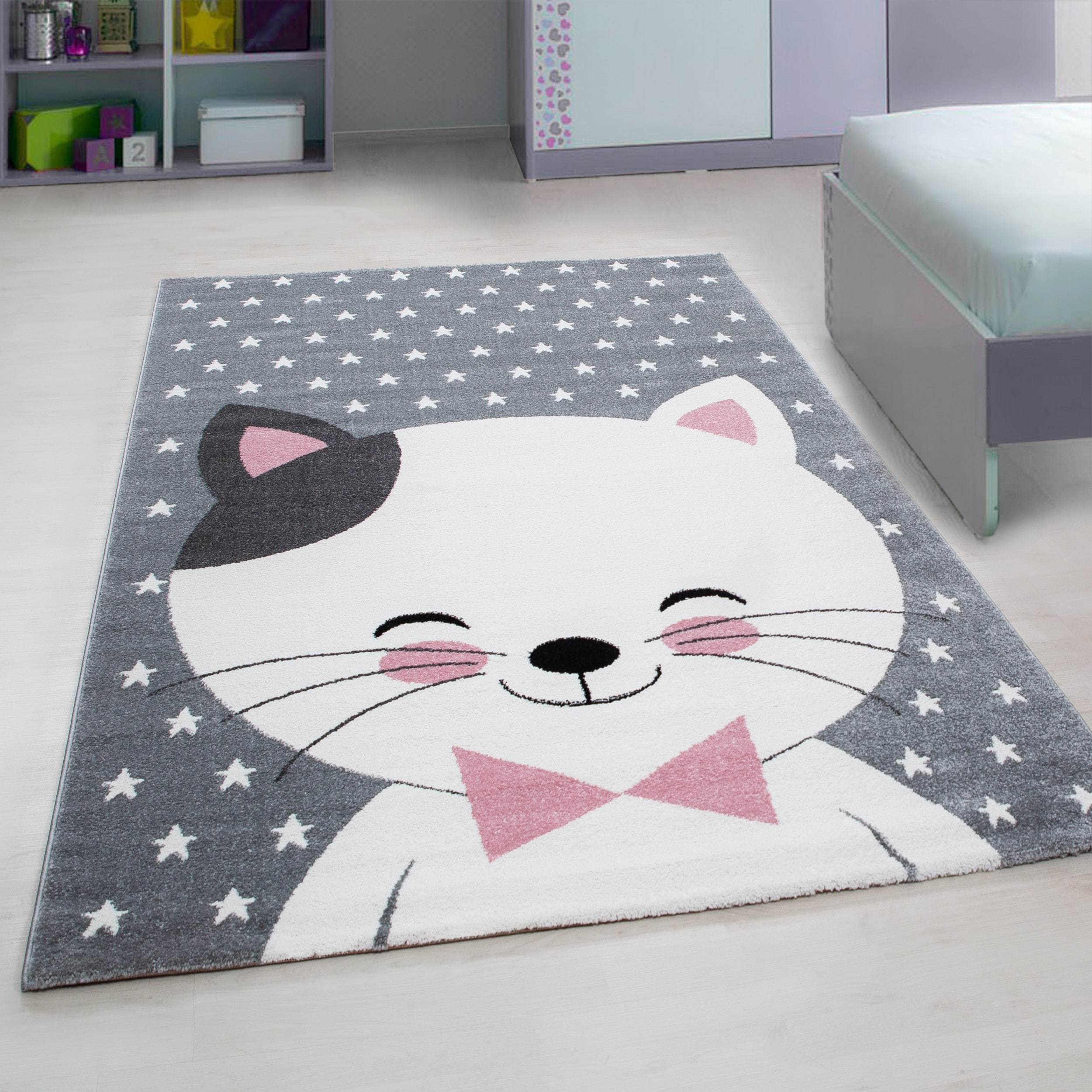 Kinderteppich TASNA, mit Katzen-Motiv, Rosa, 80 x 150 cm 