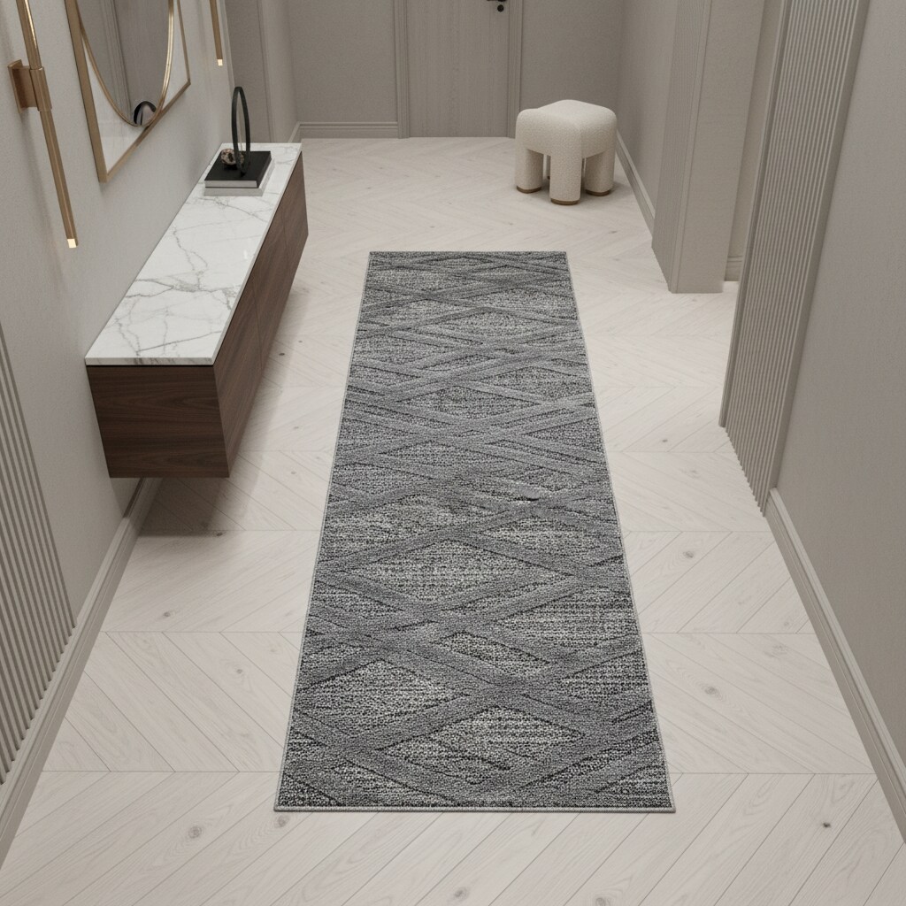 Hochflorteppich TALFER, im Boho-Stil, aus Polypropylen, Grau, 80 x 250 cm