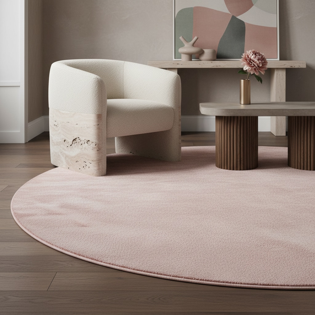 Kurzflorteppich Waschbar LECH, einfarbig, Rosa, Ø 120 cm