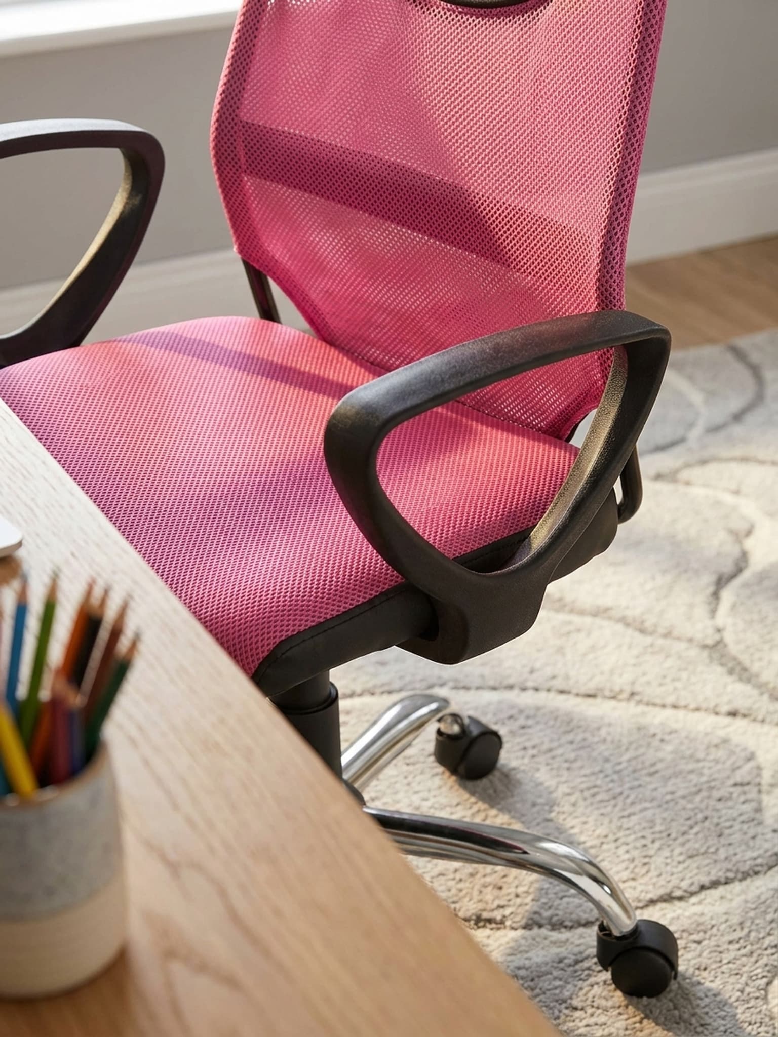 Kinderschreibtischstuhl H&ouml;henverstellbar Ergonomisch TERNI, Pink 60x60x101 cm 
