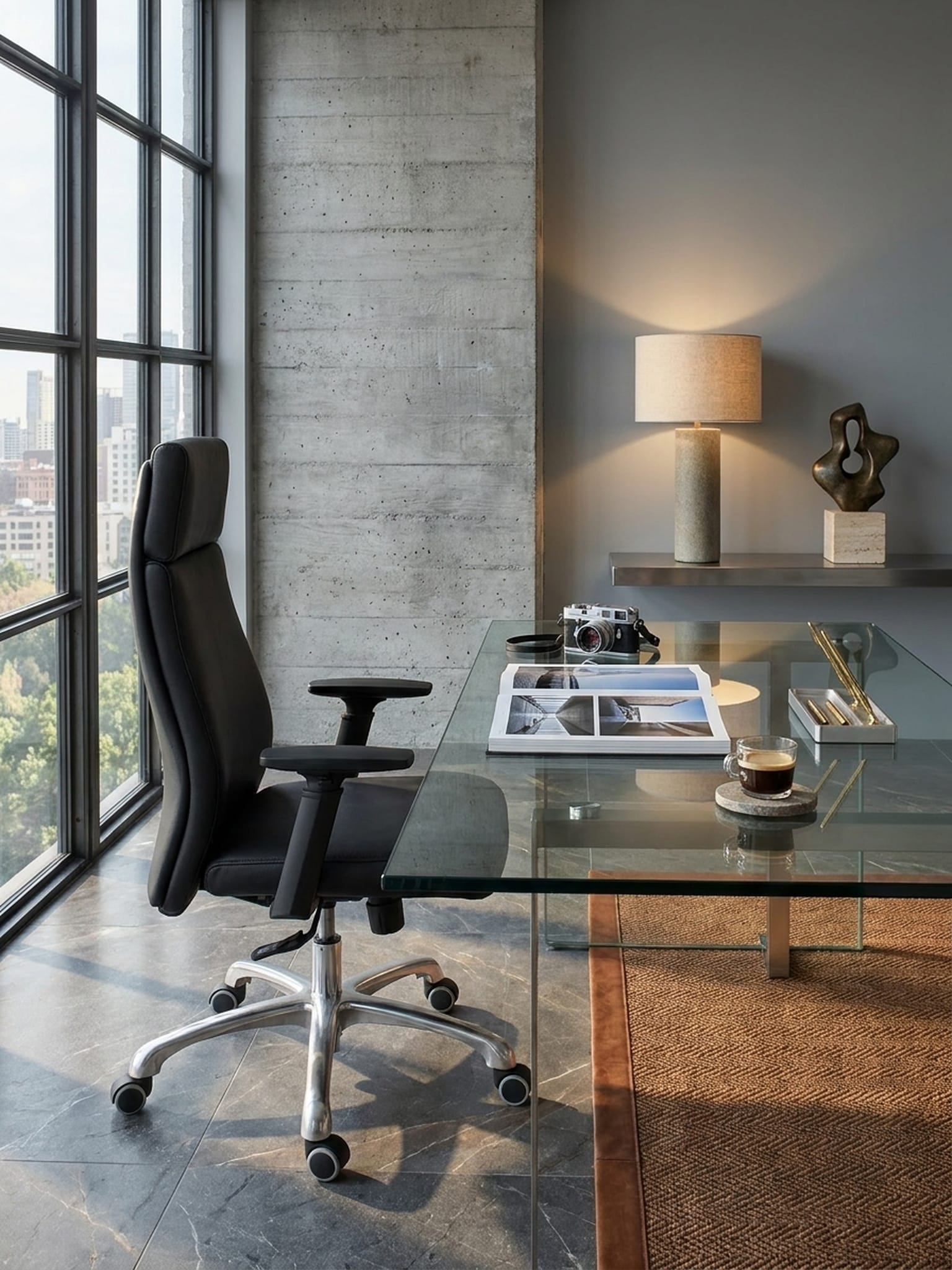 B&uuml;rostuhl Echtleder mit Kopfst&uuml;tze und Wippmechanik Ergonomisch Drehbar PORTO 