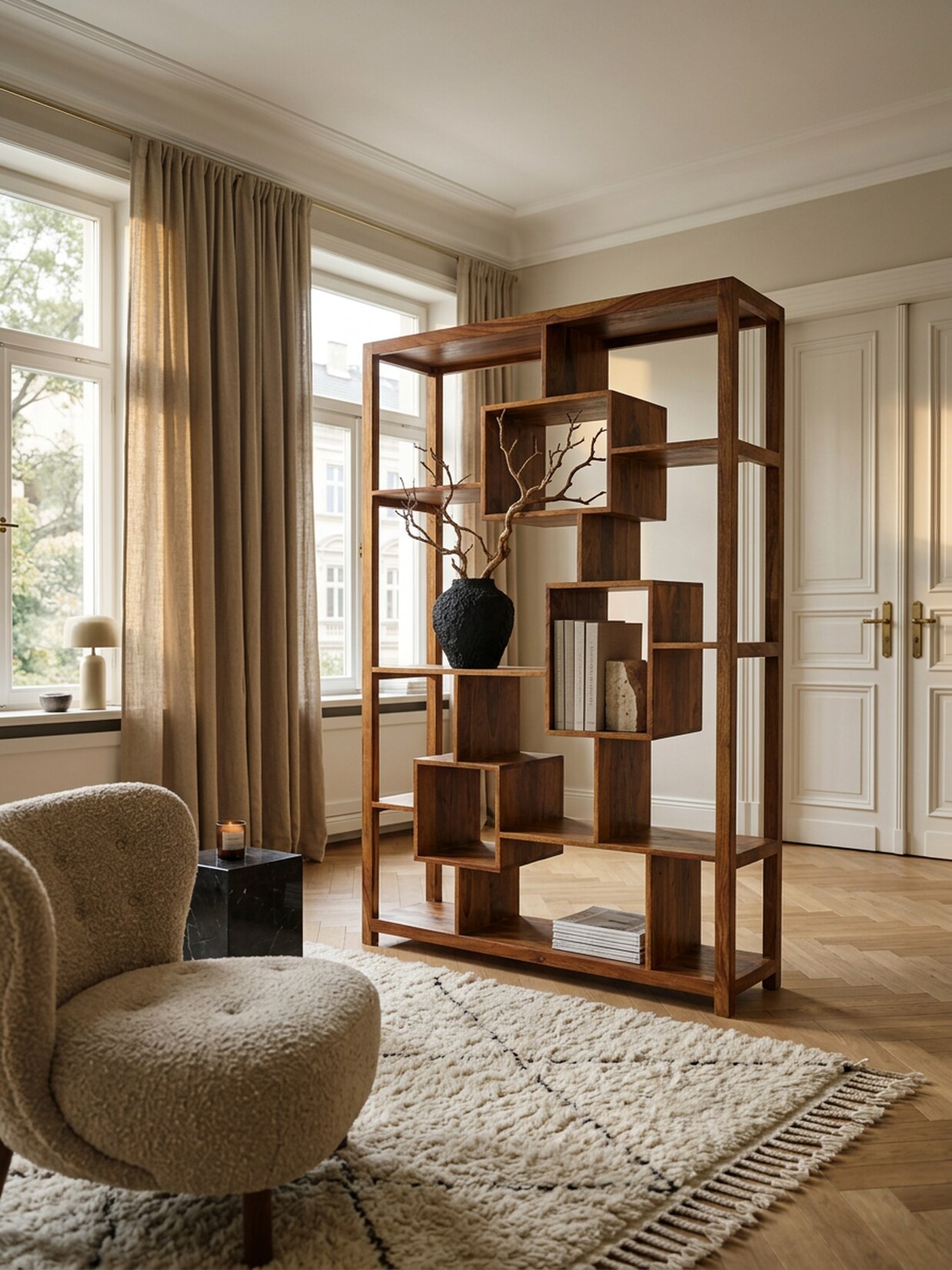 Bücherregal – Massivholz, 115x180 cm, Ablagefächer, Landhausstil, freistehend
