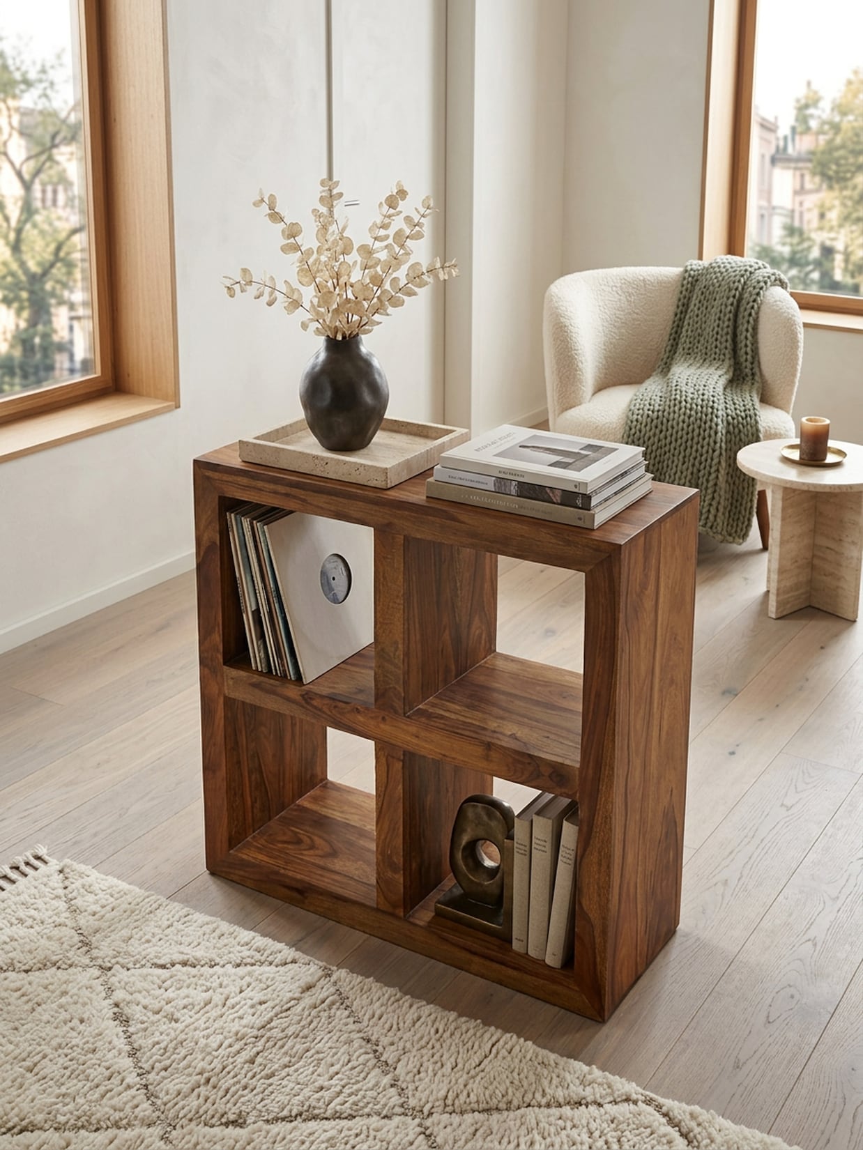 Standregal – Naturholz, Massiv, 82 cm hoch, 4 Böden, Landhausstil