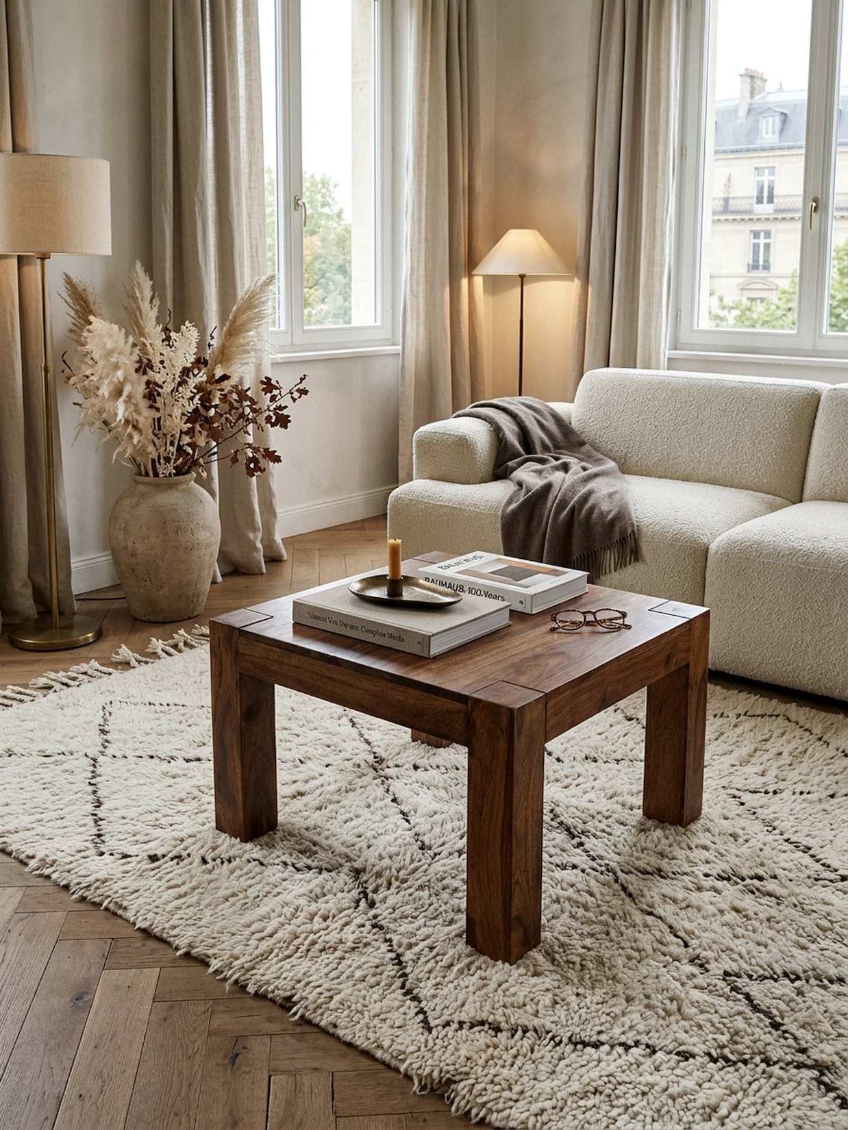Couchtisch MUMBAI aus Massivholz im Landhaus-Stil mit natürlichem Design, Dunkelbraun 60x60x40 cm