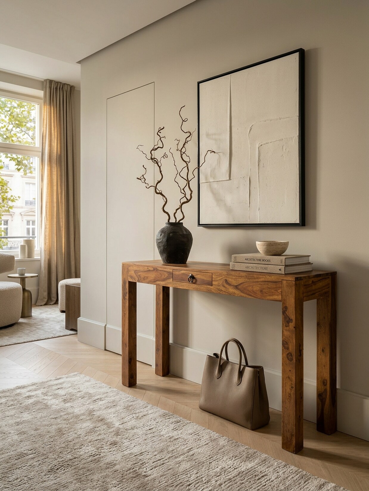 Konsolentisch Massivholz Schublade Landhausstil MUMBAI, Dunkelbraun 120x40x70 cm