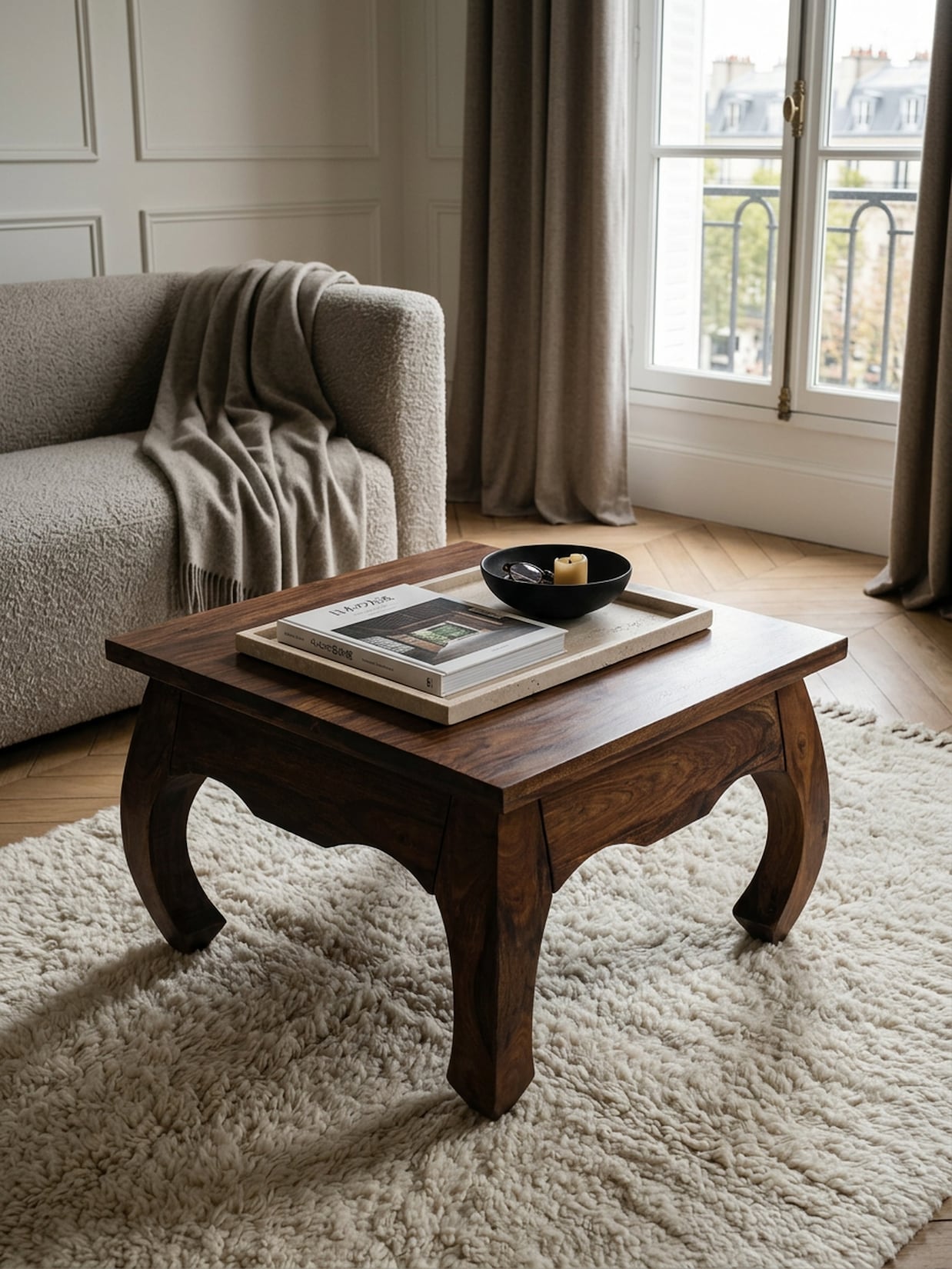 Couchtisch Dunkelbraun Massivholz Sheesham 60cm Landhaus-Stil