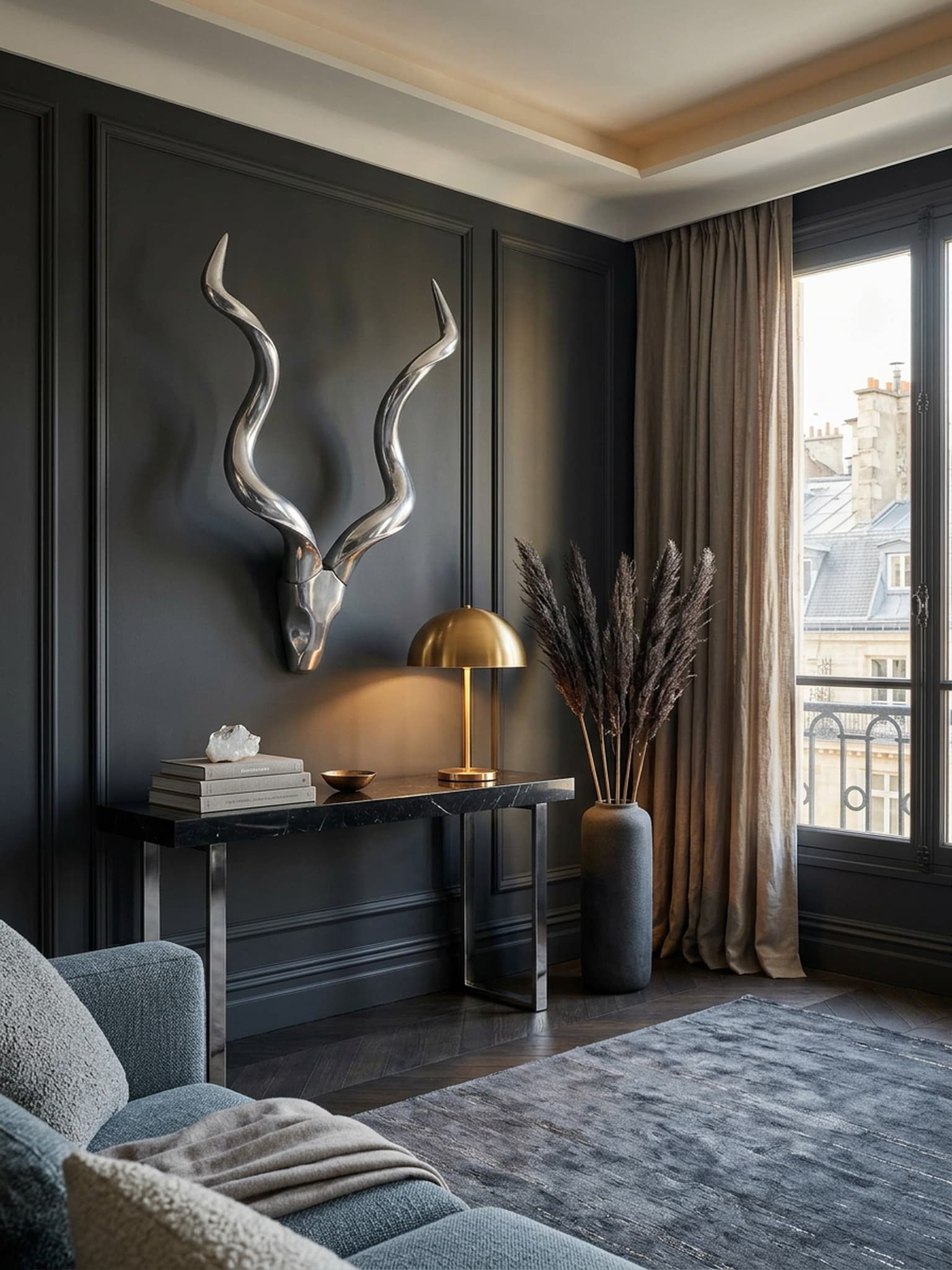 Wanddeko Hirschgeweih Aluminium silberfarben 80 cm im Landhausstil 