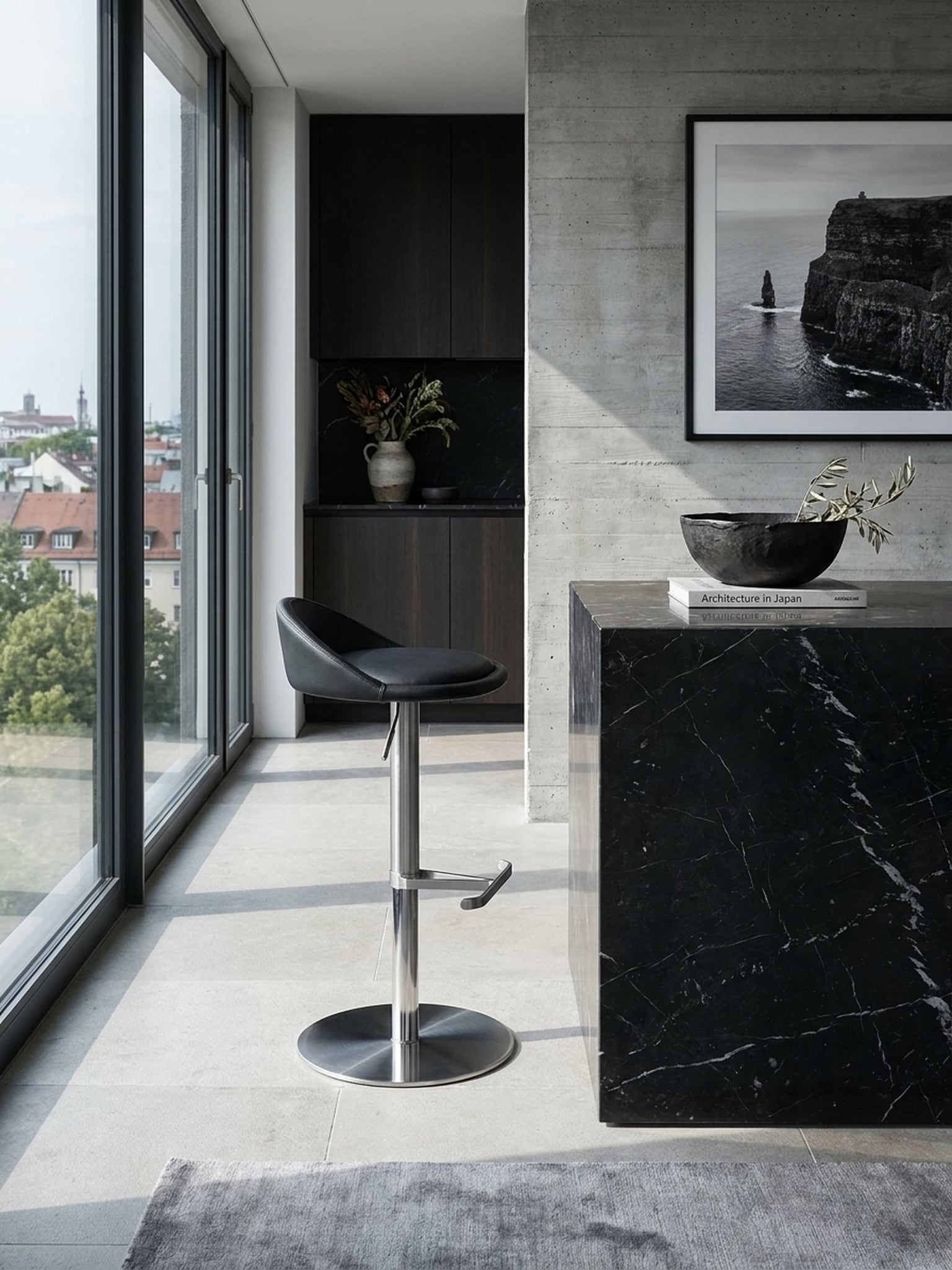 Barhocker Edelstahl H&ouml;henverstellbar R&uuml;ckenlehne Drehbar, Schwarz 43x43x90 cm 